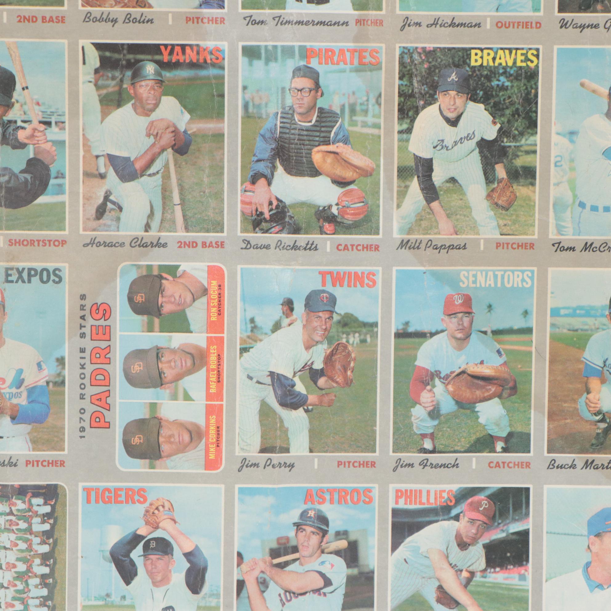 1970 Topps Partial Uncut Baseball Card Sheet Featuring Willie Mays and More