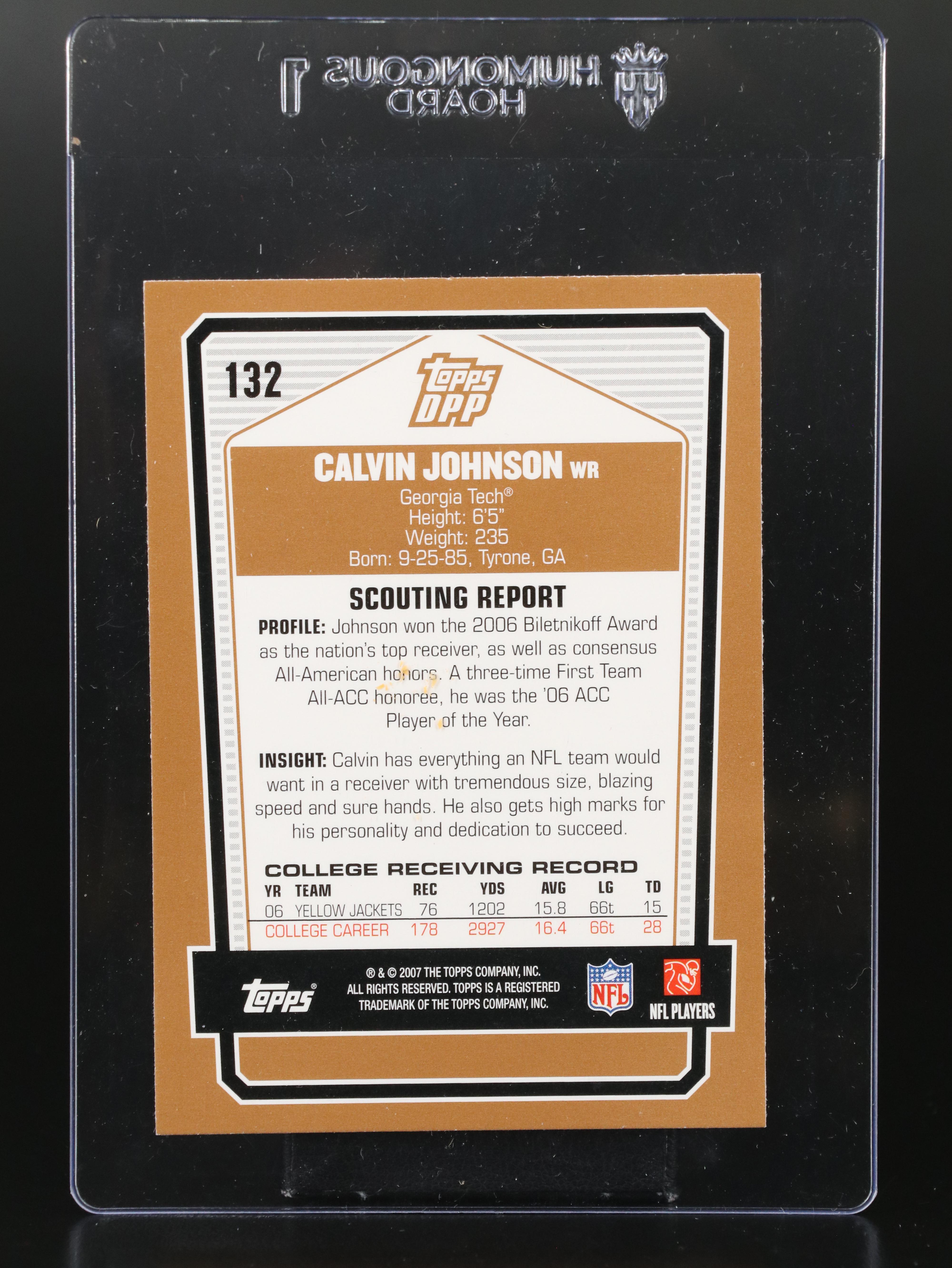 2007 Topps DPP Calvin Johnson Georgia Tech Rookie Football Card