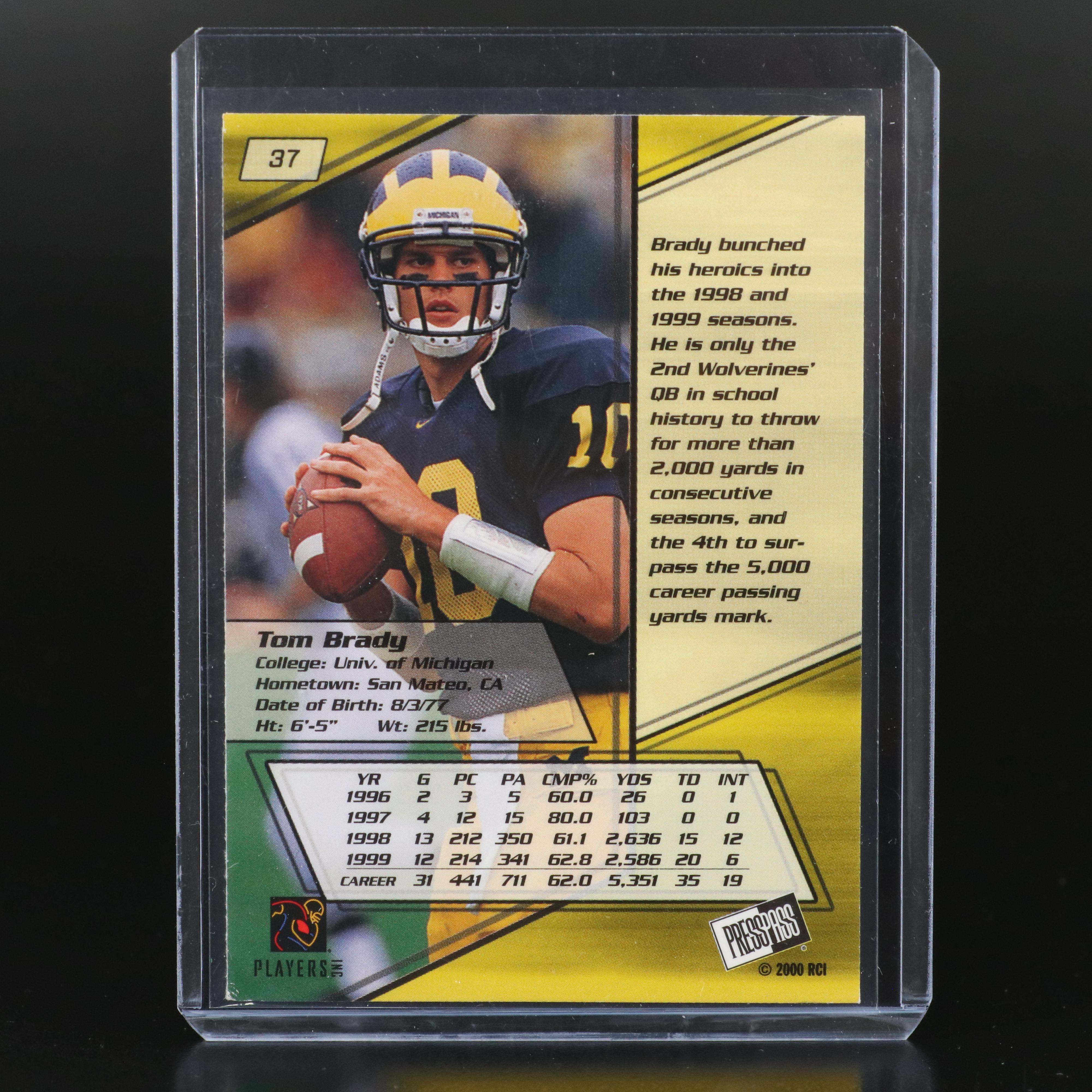 2000 Press Pass Tom Brady Rookie Football Card