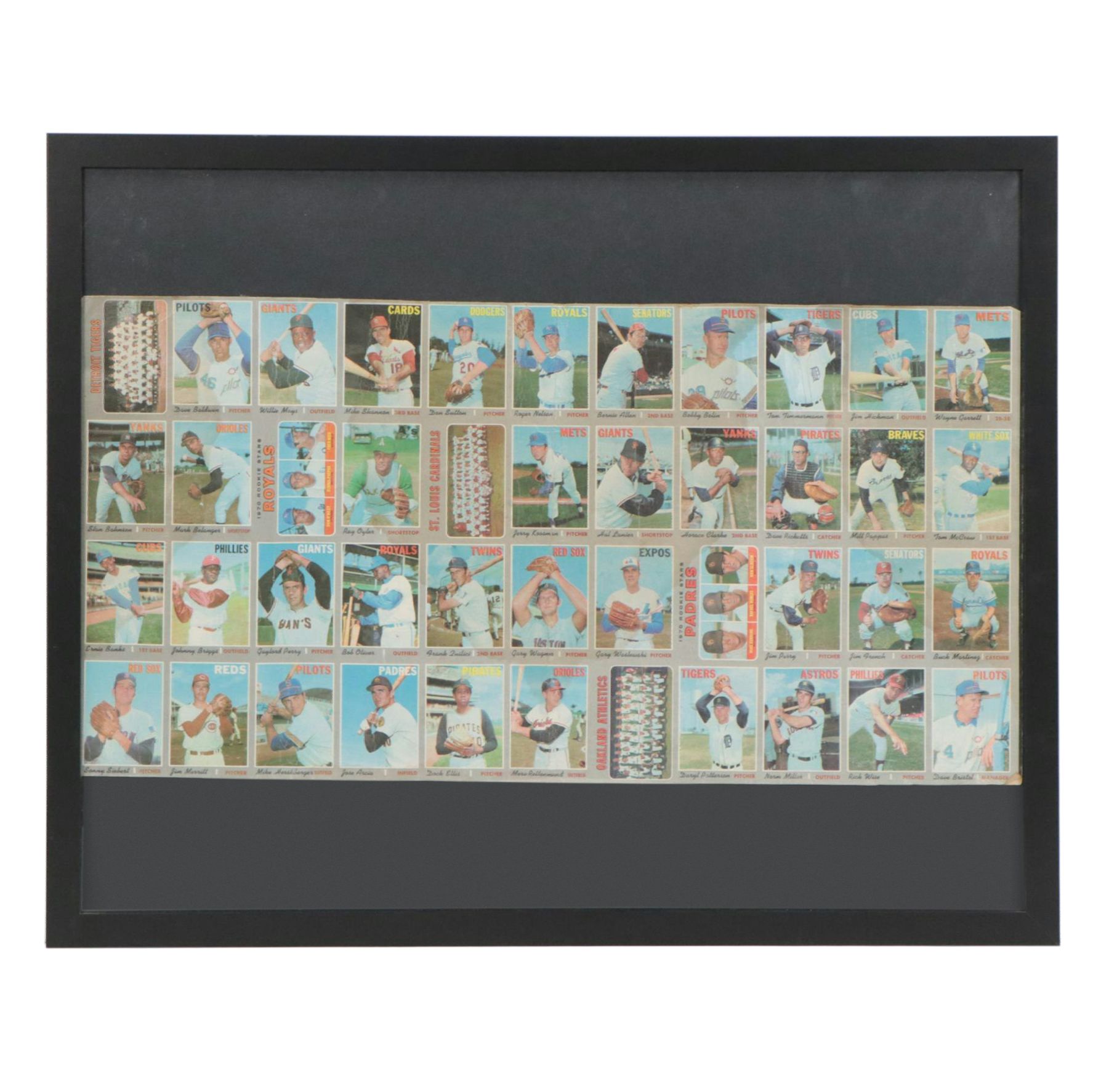 1970 Topps Partial Uncut Baseball Card Sheet Featuring Willie Mays and More