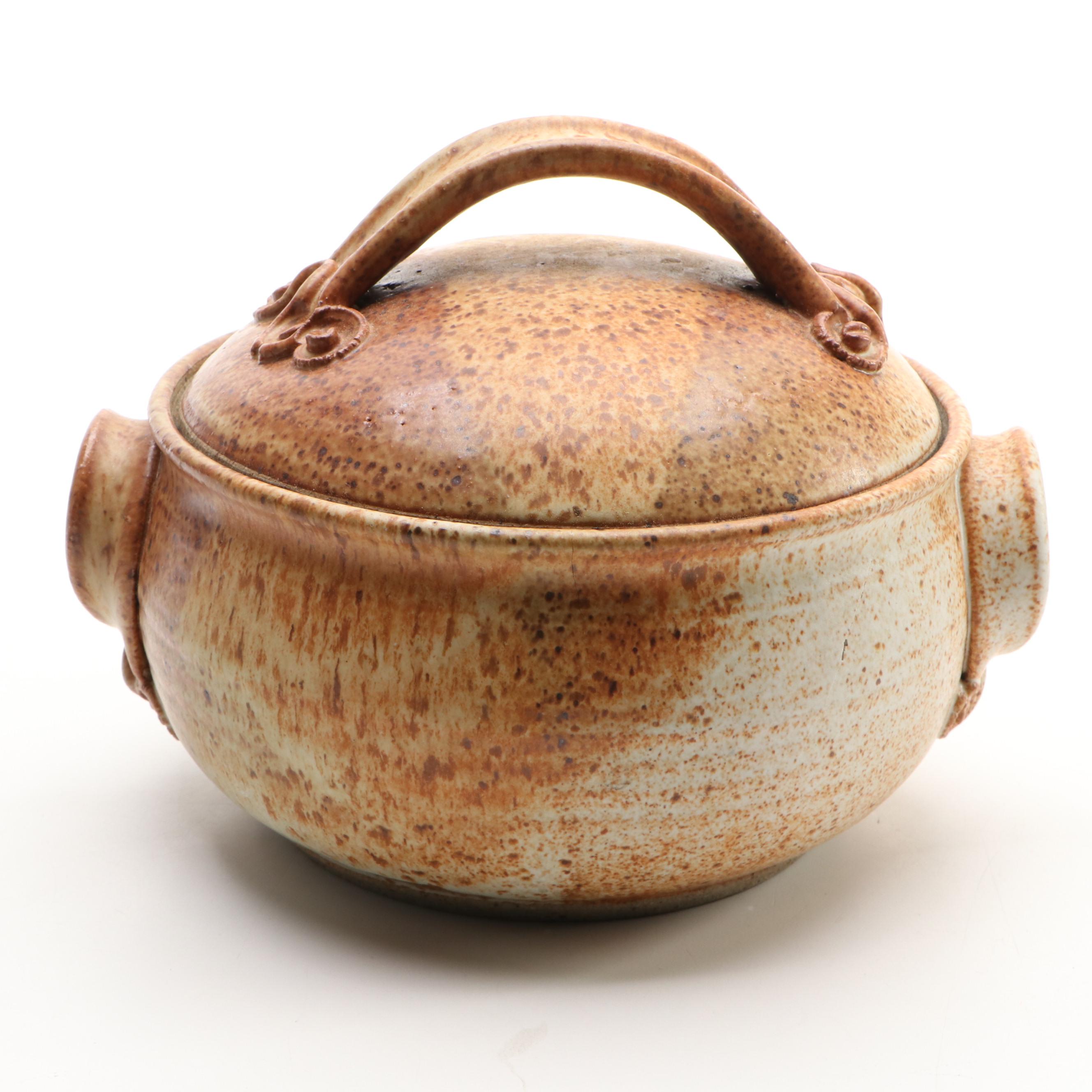 Artist Signed Ceramic Teapot with Ceramic Vase and Lidded Dish