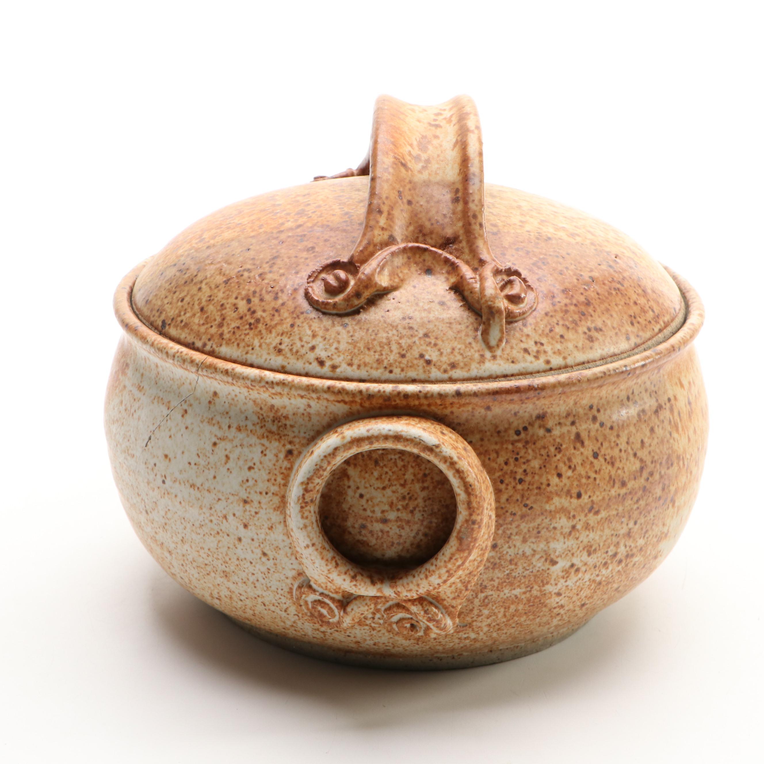 Artist Signed Ceramic Teapot with Ceramic Vase and Lidded Dish