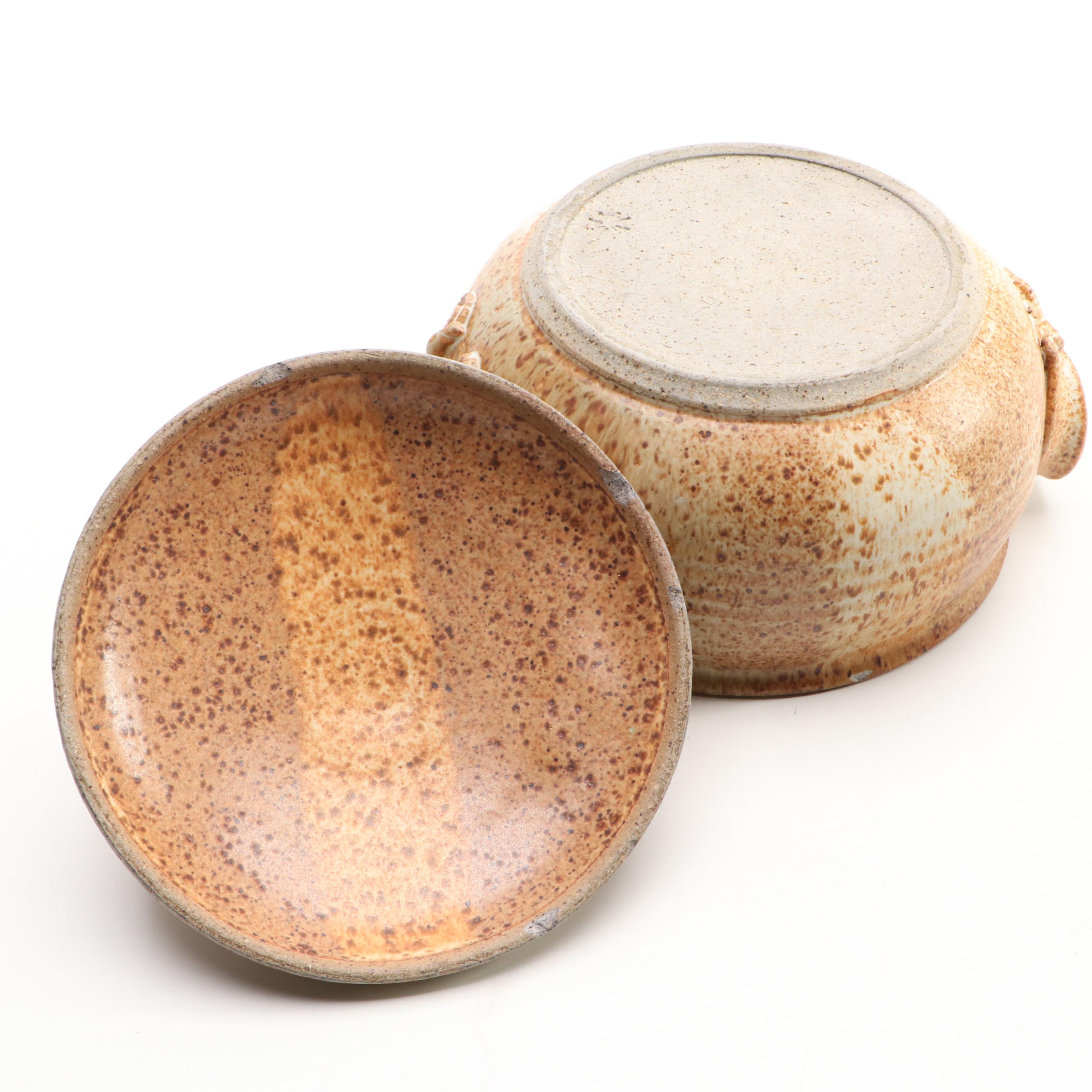 Artist Signed Ceramic Teapot with Ceramic Vase and Lidded Dish