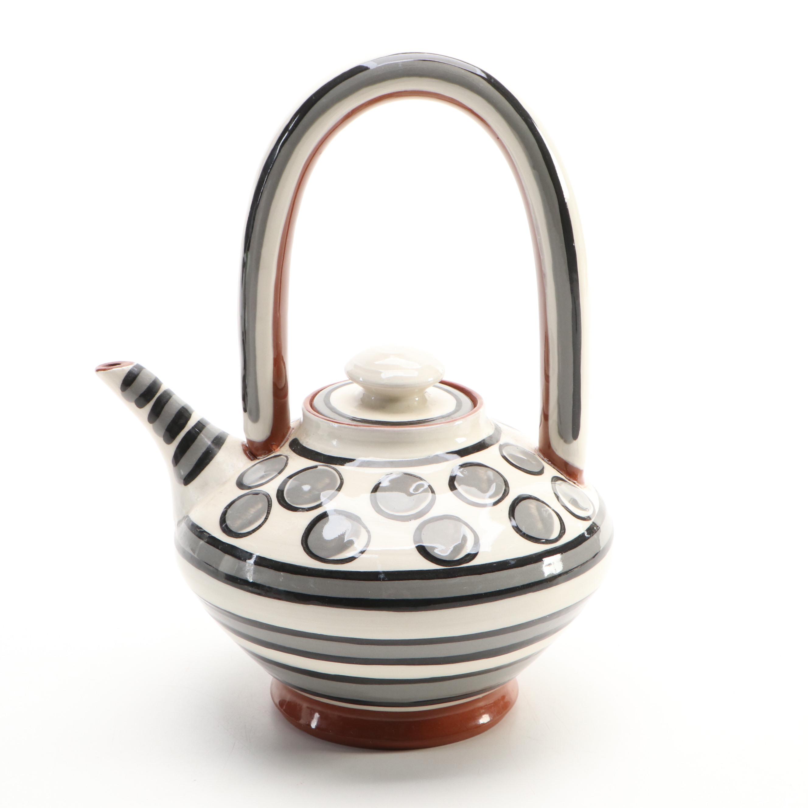 Artist Signed Ceramic Teapot with Ceramic Vase and Lidded Dish