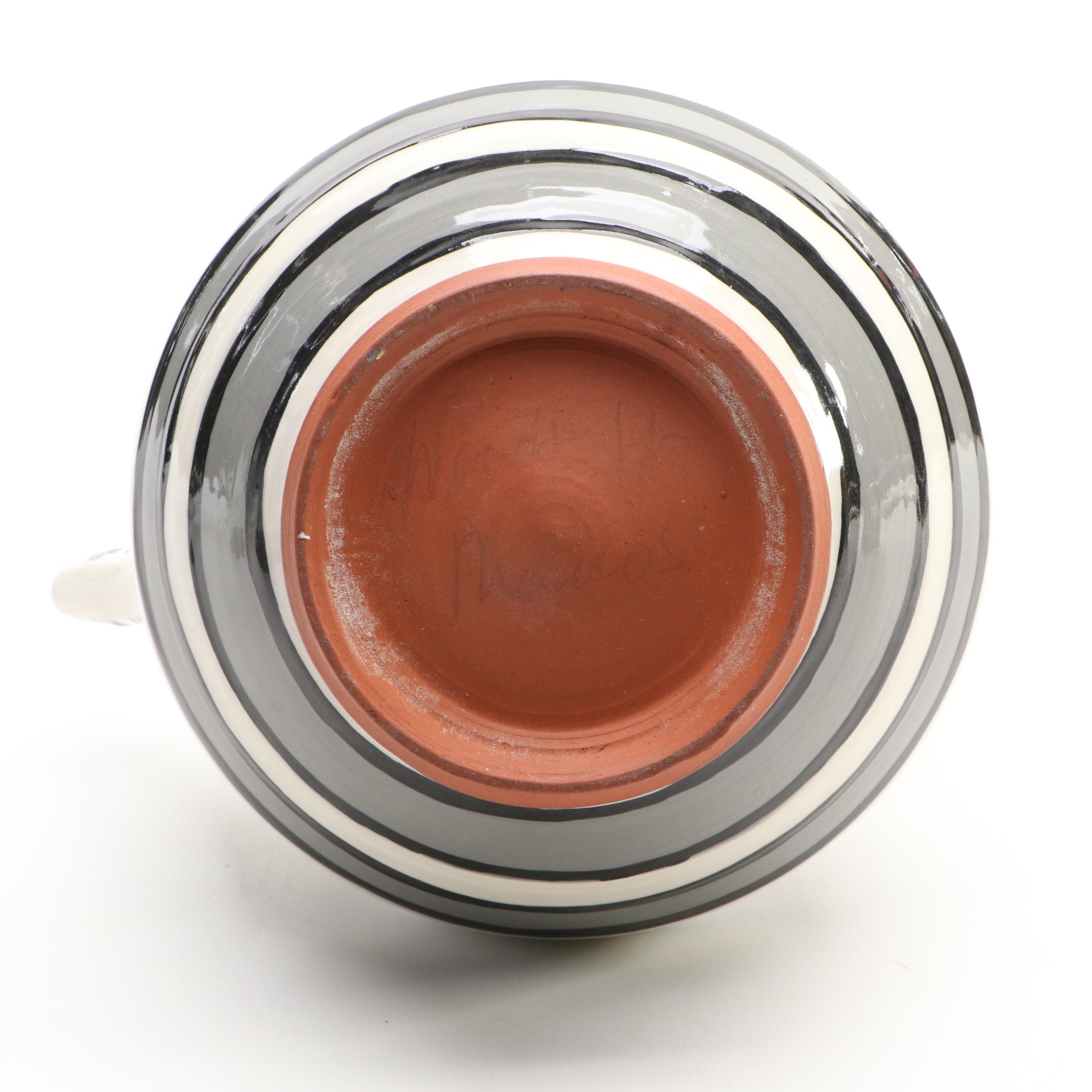 Artist Signed Ceramic Teapot with Ceramic Vase and Lidded Dish