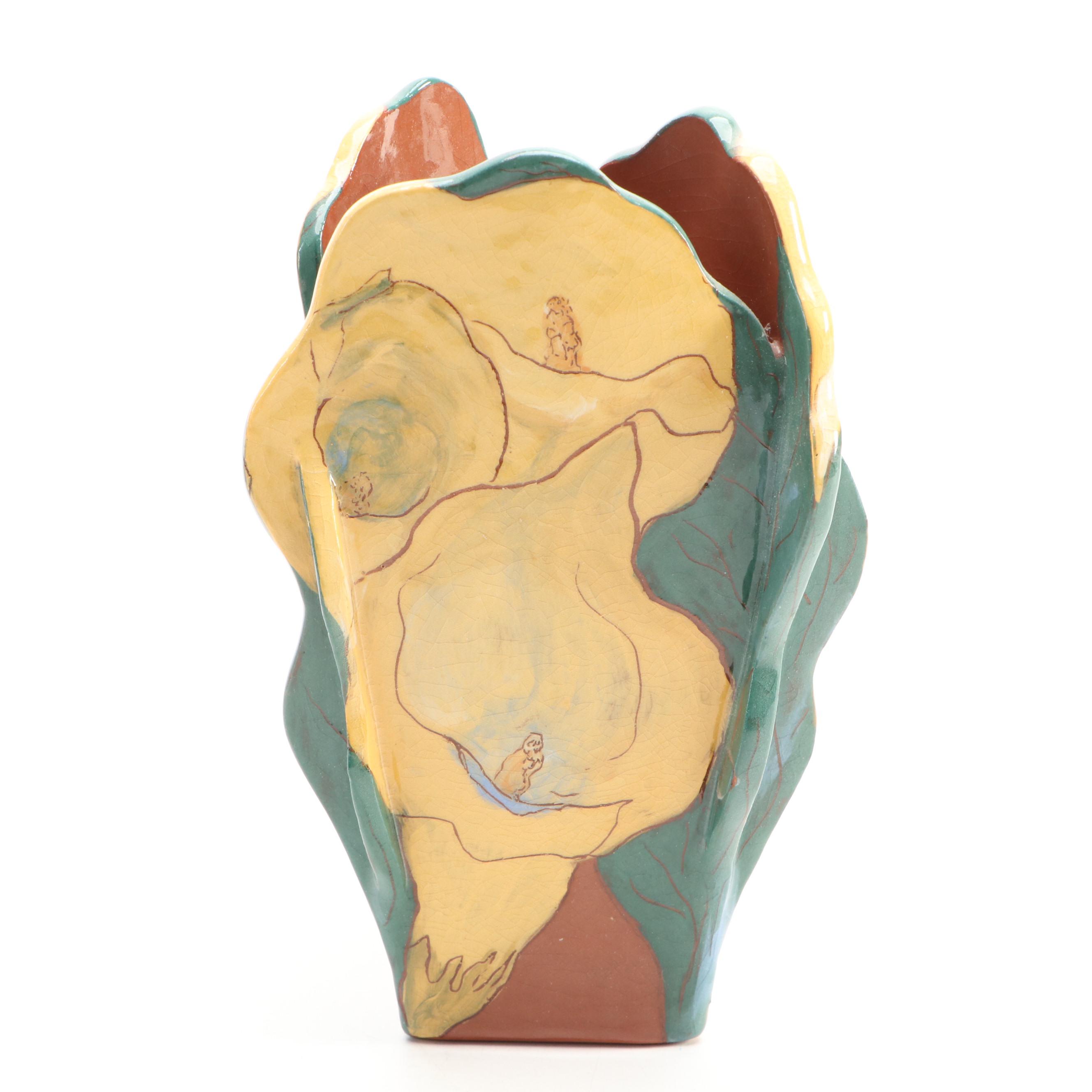 Artist Signed Ceramic Teapot with Ceramic Vase and Lidded Dish