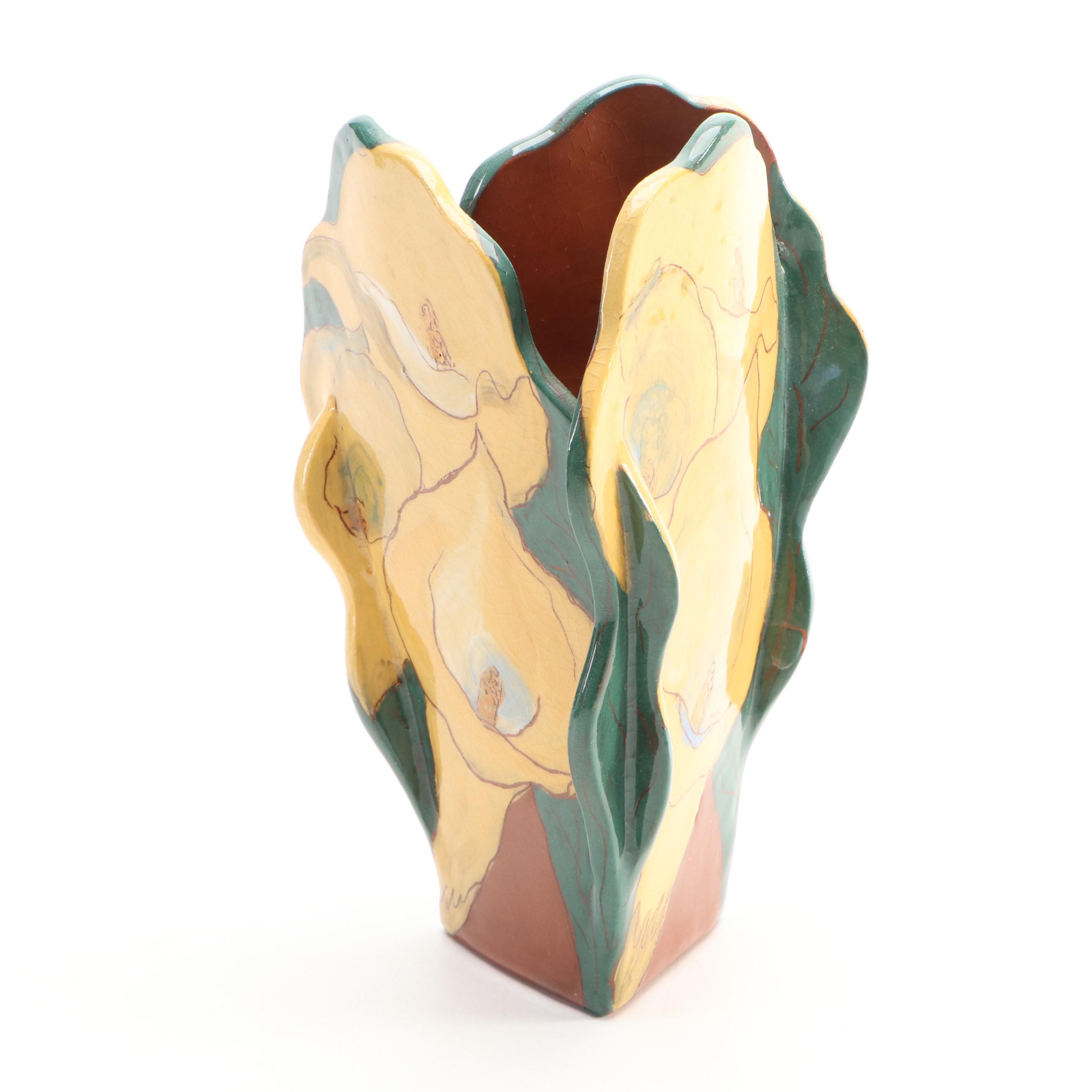 Artist Signed Ceramic Teapot with Ceramic Vase and Lidded Dish