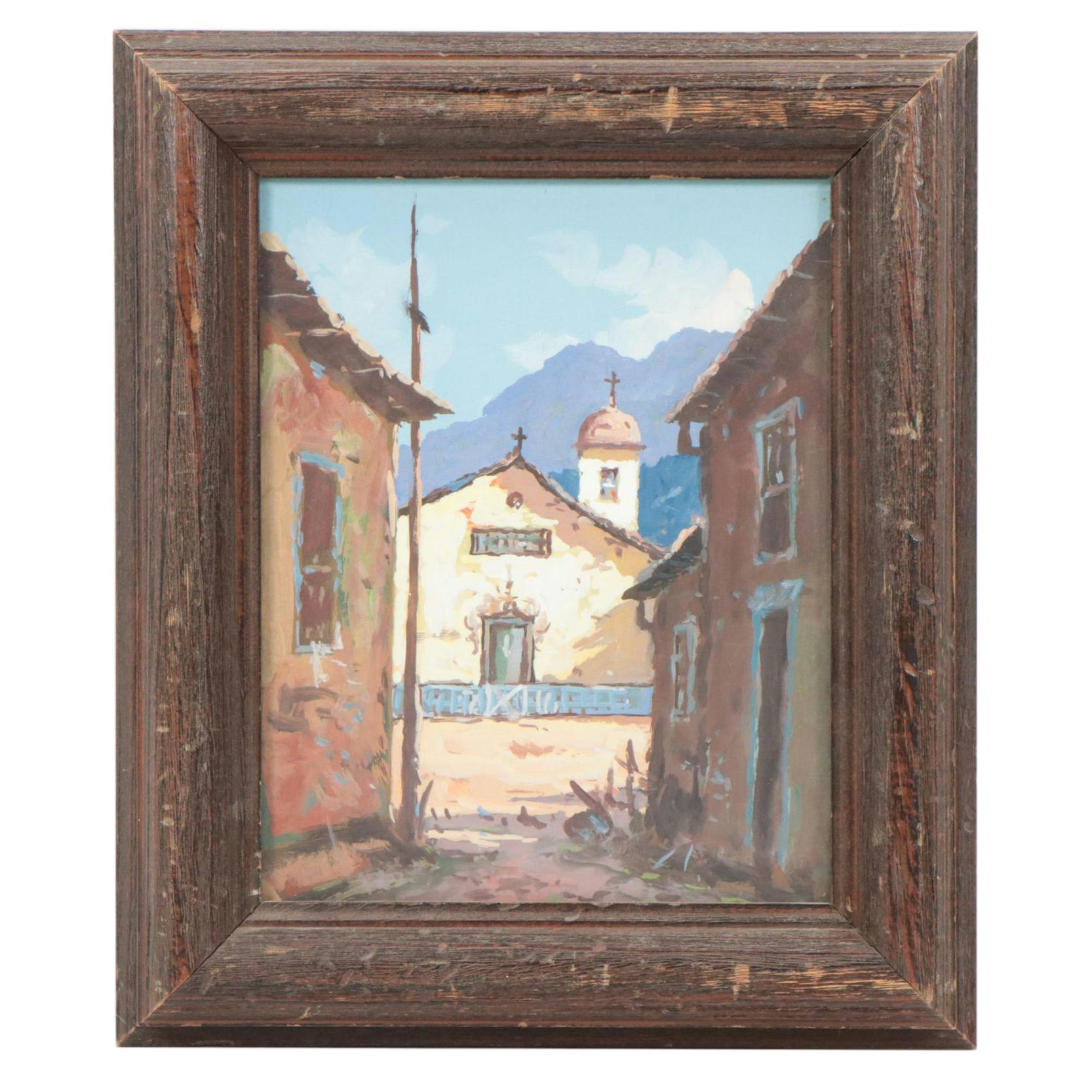 Gouache Painting of South American Mountain Church