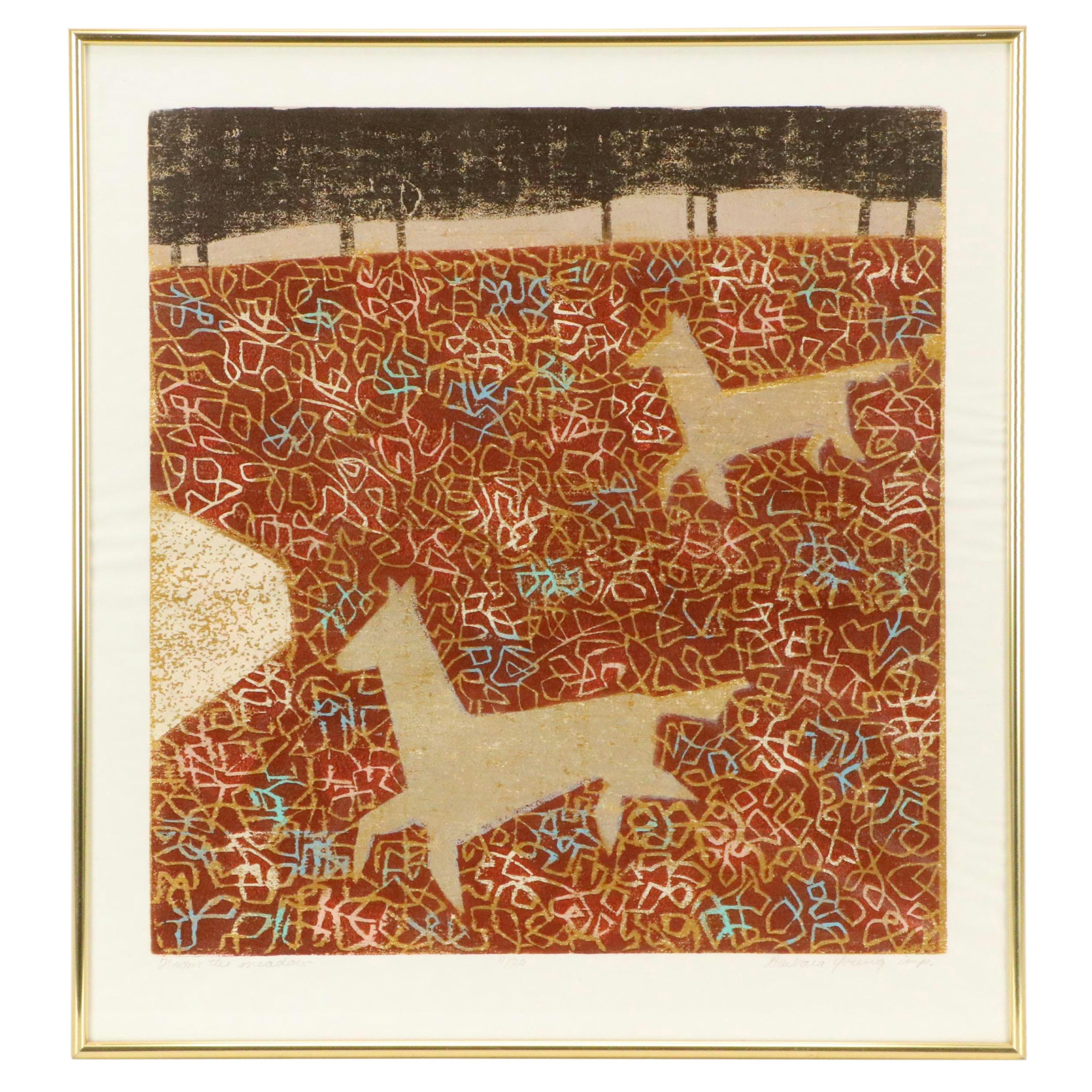 Barbara Young Woodcut "From the Meadow," Late 20th Century