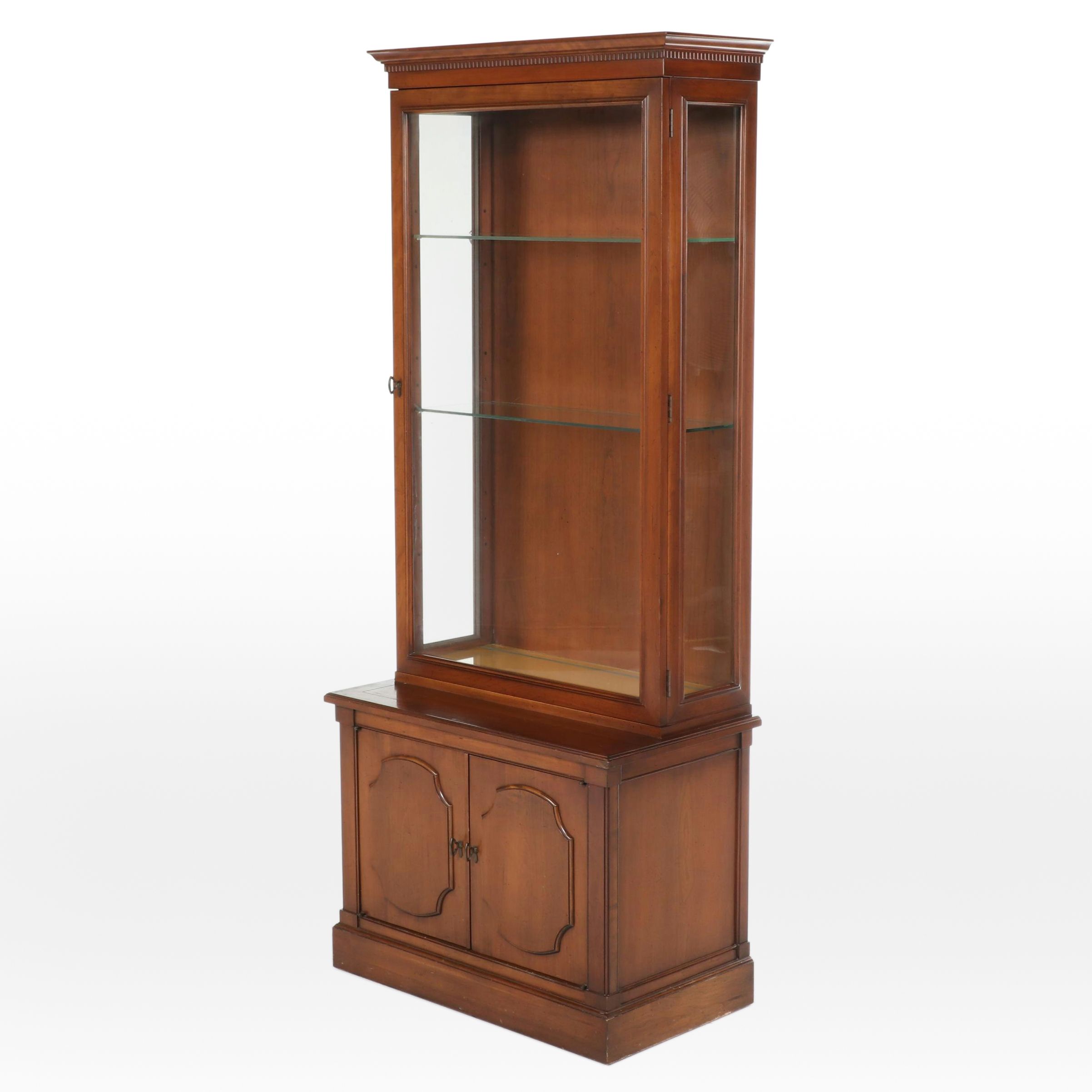 Federal Style Walnut Finish China Glass Front Cabinet, Mid to Late 20th Century