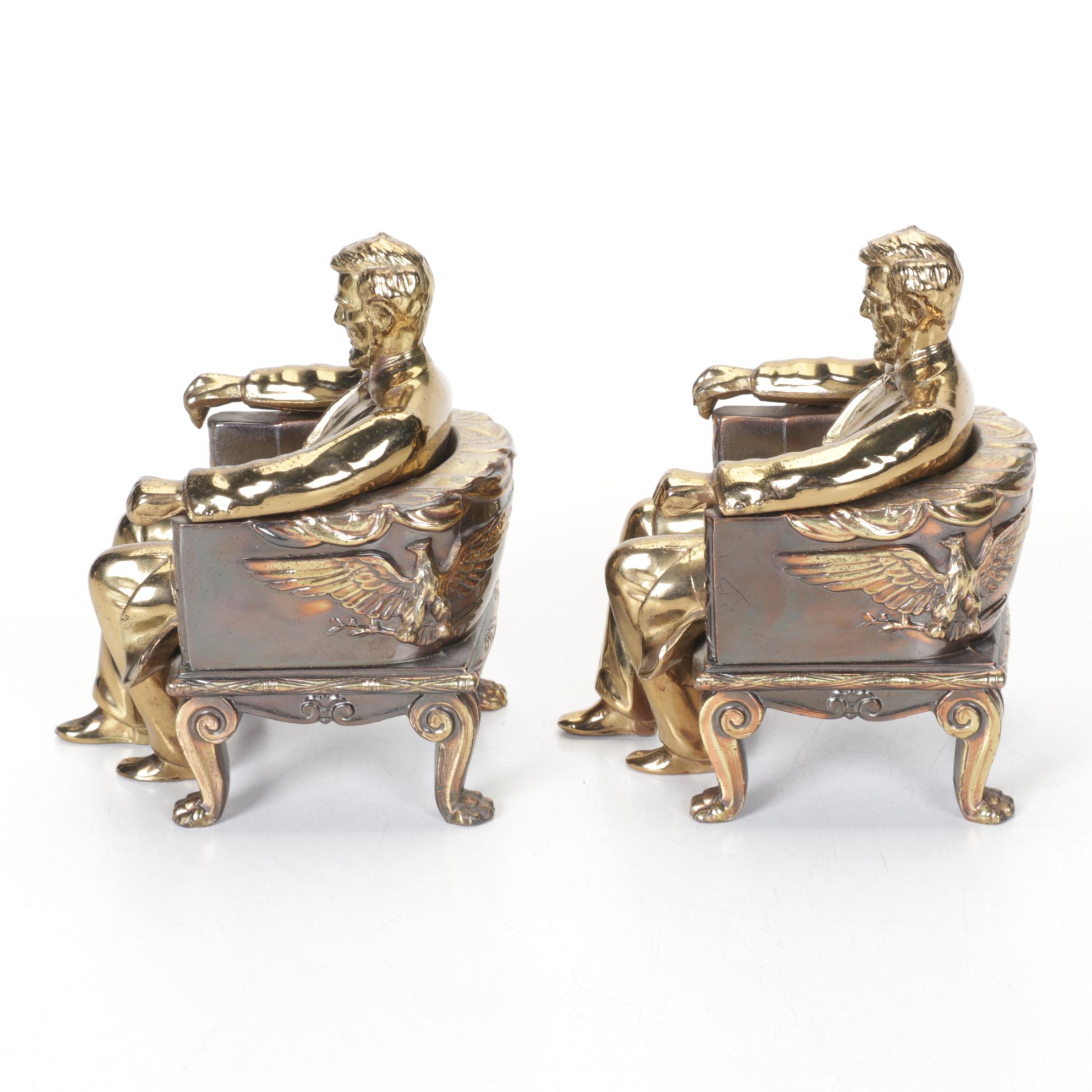 Abraham Lincoln Brass-Finished Cast Metal Bookends, Pair, Late 20th Century