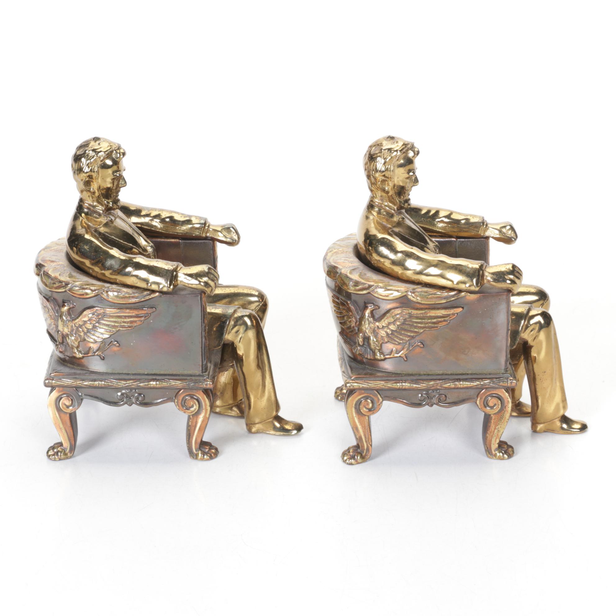 Abraham Lincoln Brass-Finished Cast Metal Bookends, Pair, Late 20th Century