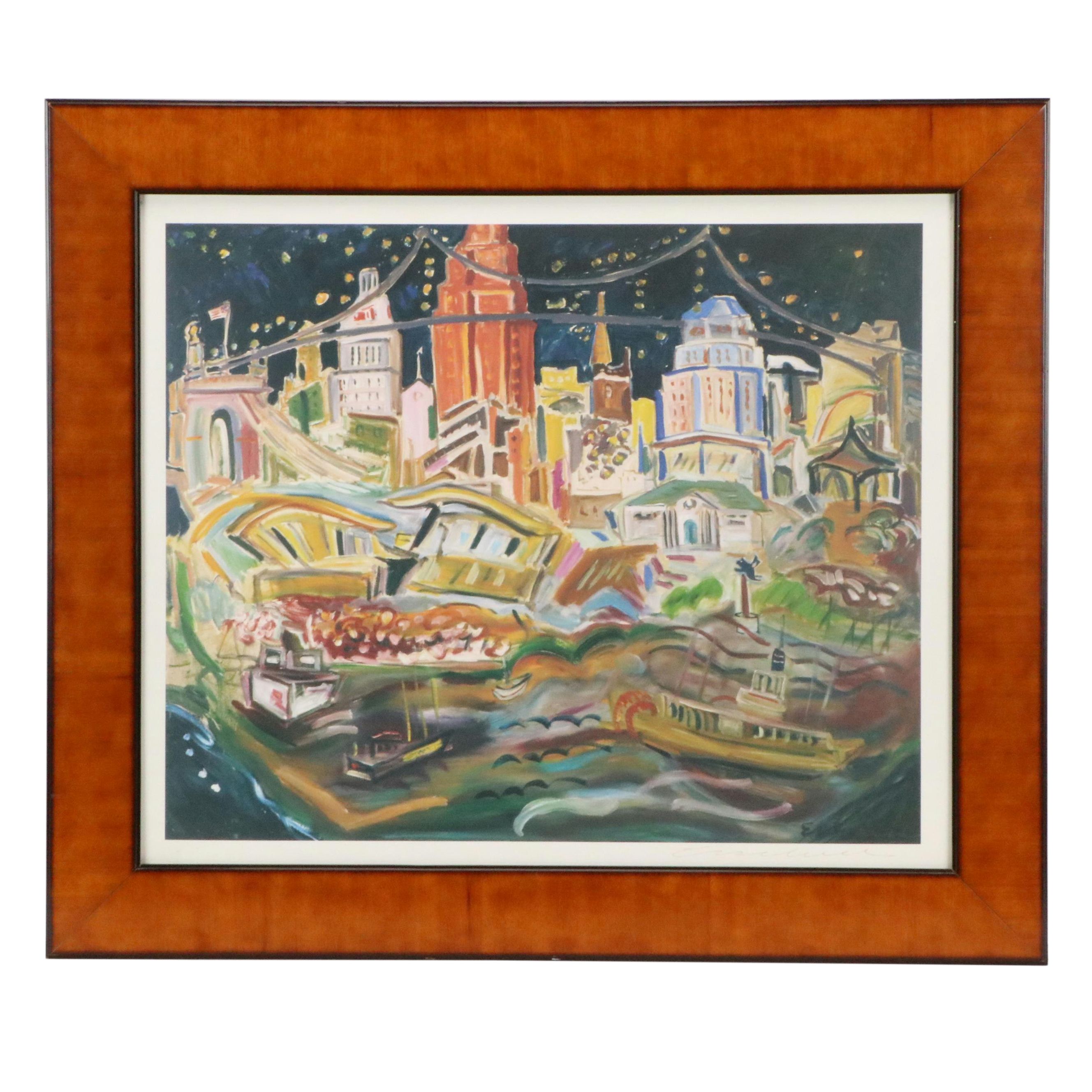 Beverly Erschell Offset Lithograph "Cincinnati Skyline'