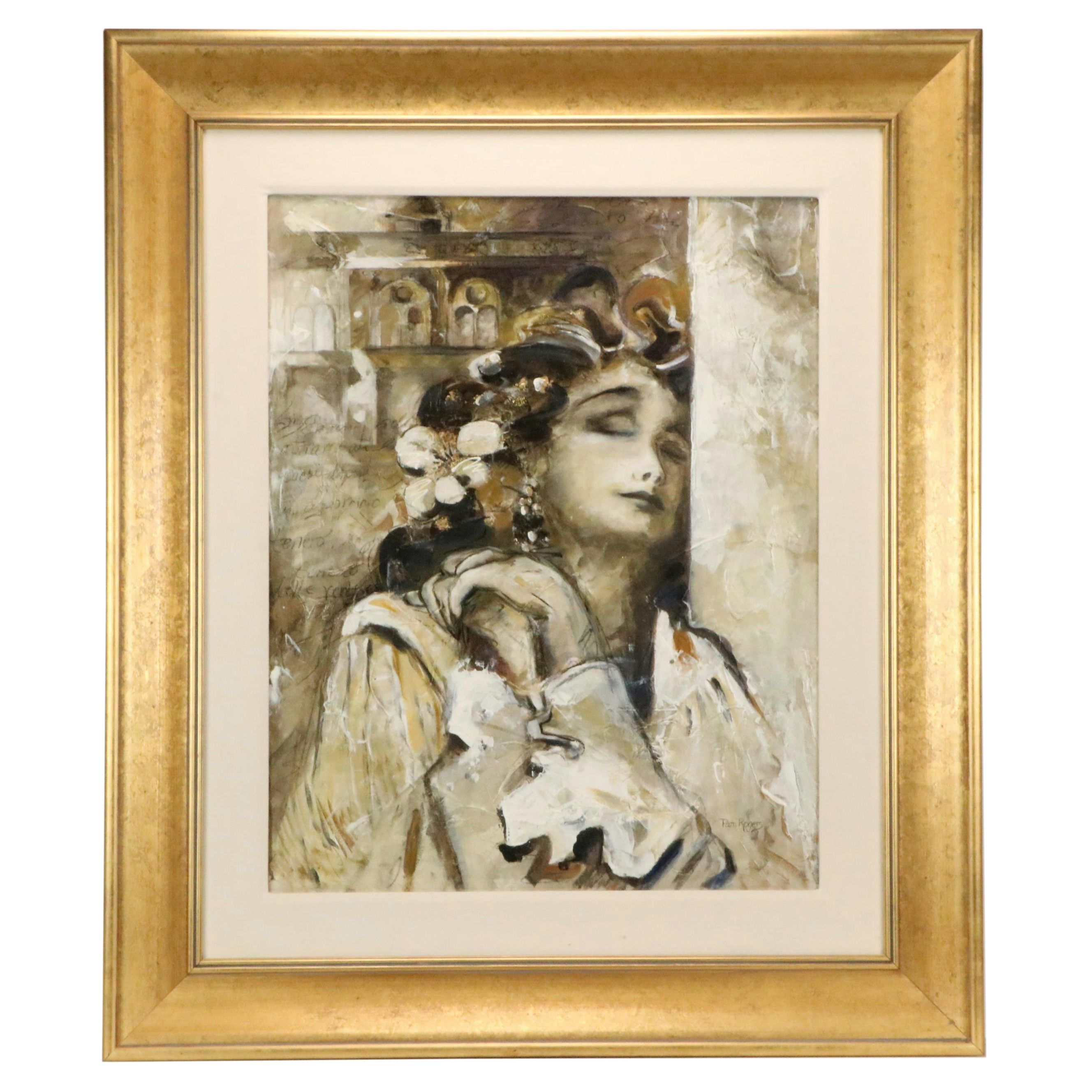 Pam Rogers Mixed Media Painting of a Woman Against a Threshold, 1996