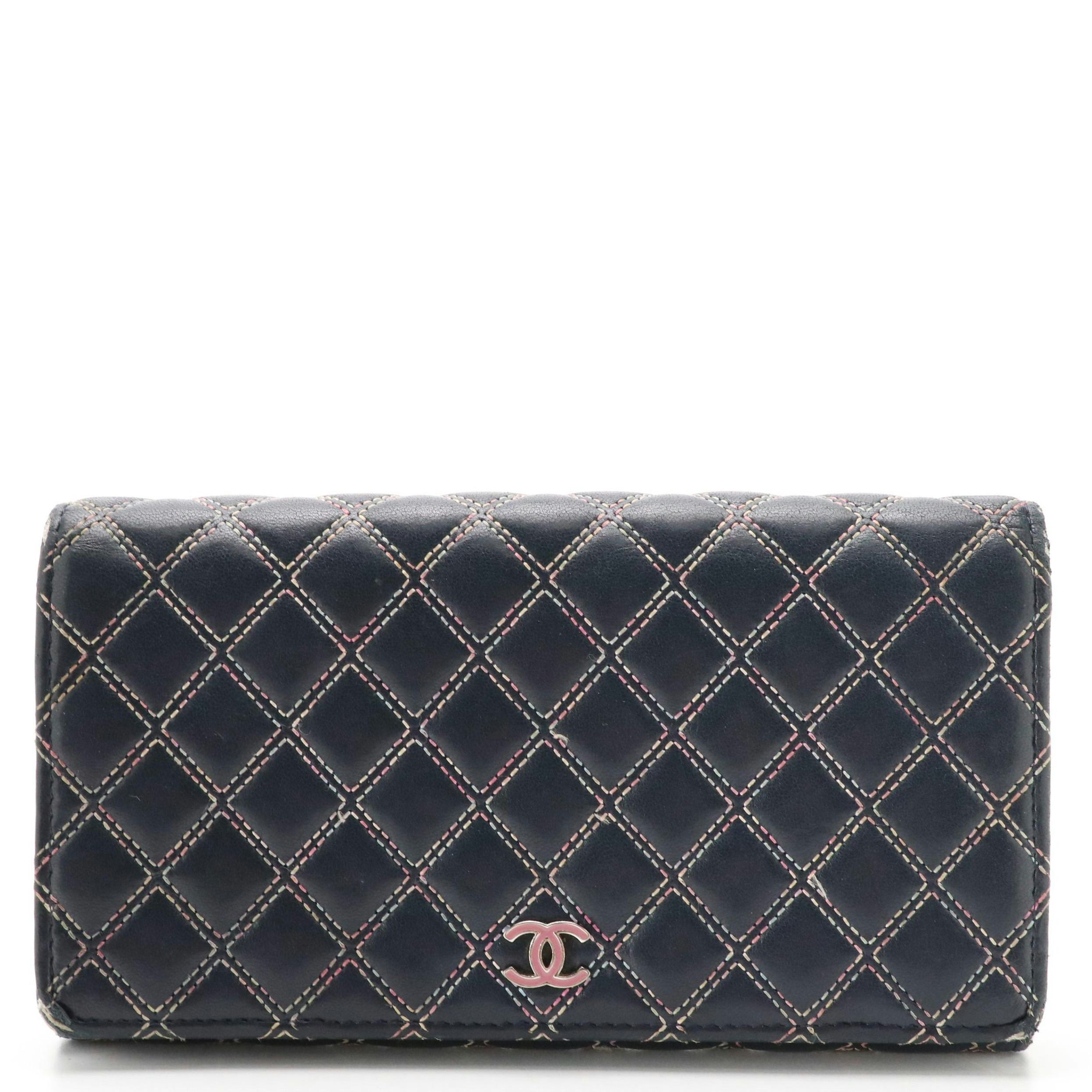 Chanel CC Multicolor Double Stitch Quilted Wallet in Calfskin Leather
