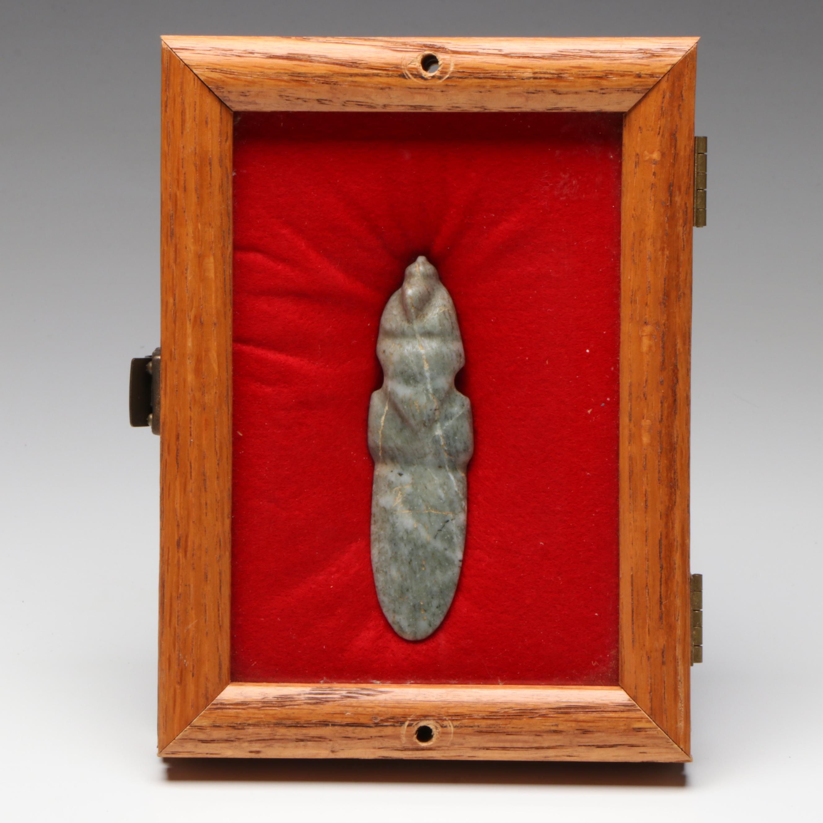 Pre-Columbian Era Carved Jade Axe God Pendant