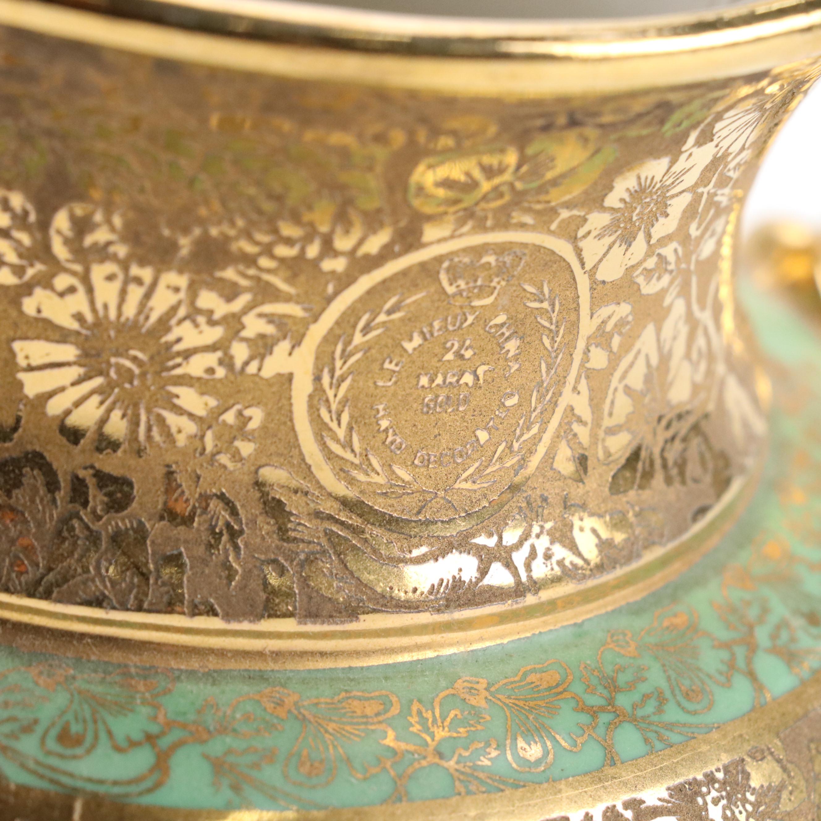 Le Mieux Porcelain Lidded Bowl and Vase with 24K Gold Decoration