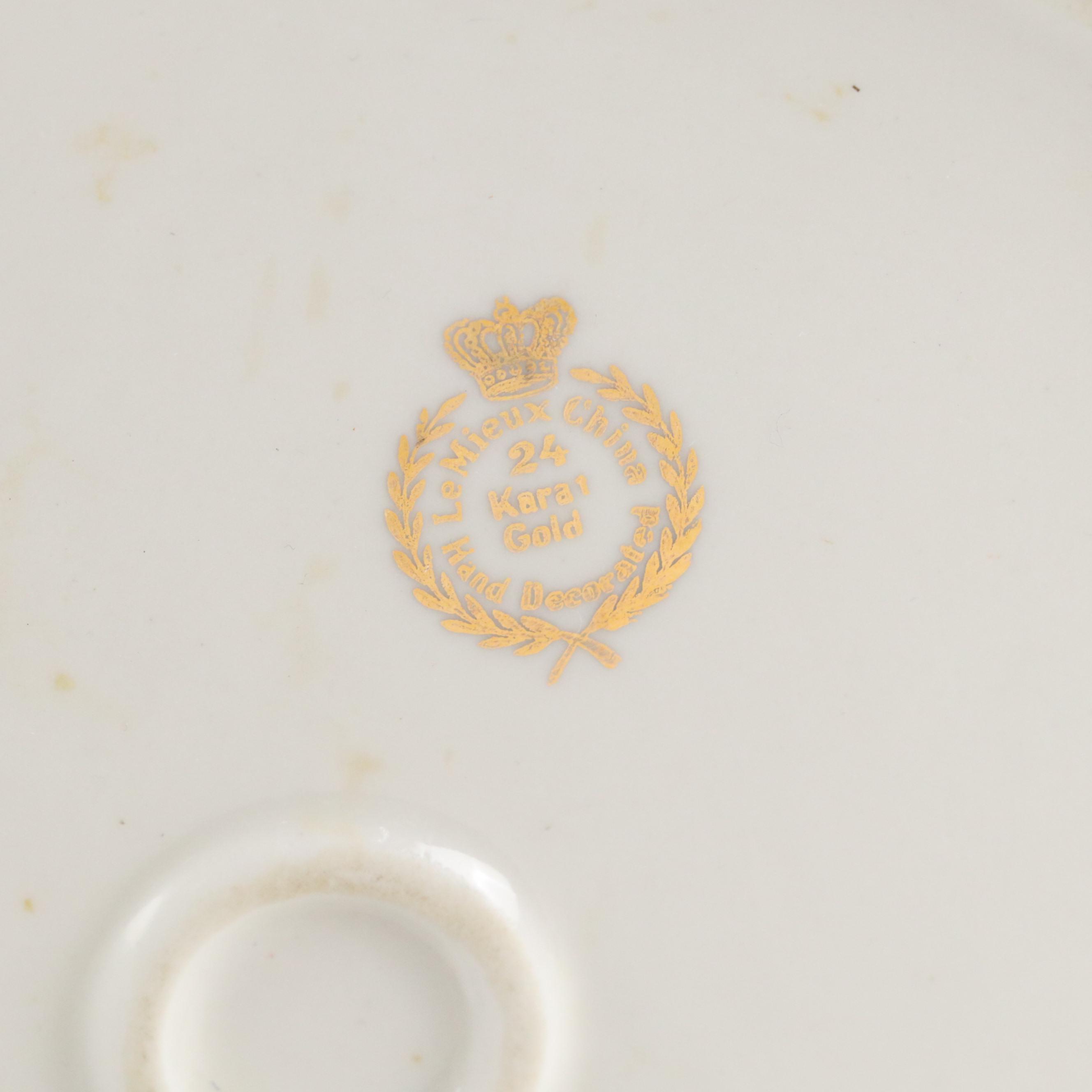 Le Mieux Porcelain Lidded Bowl and Vase with 24K Gold Decoration