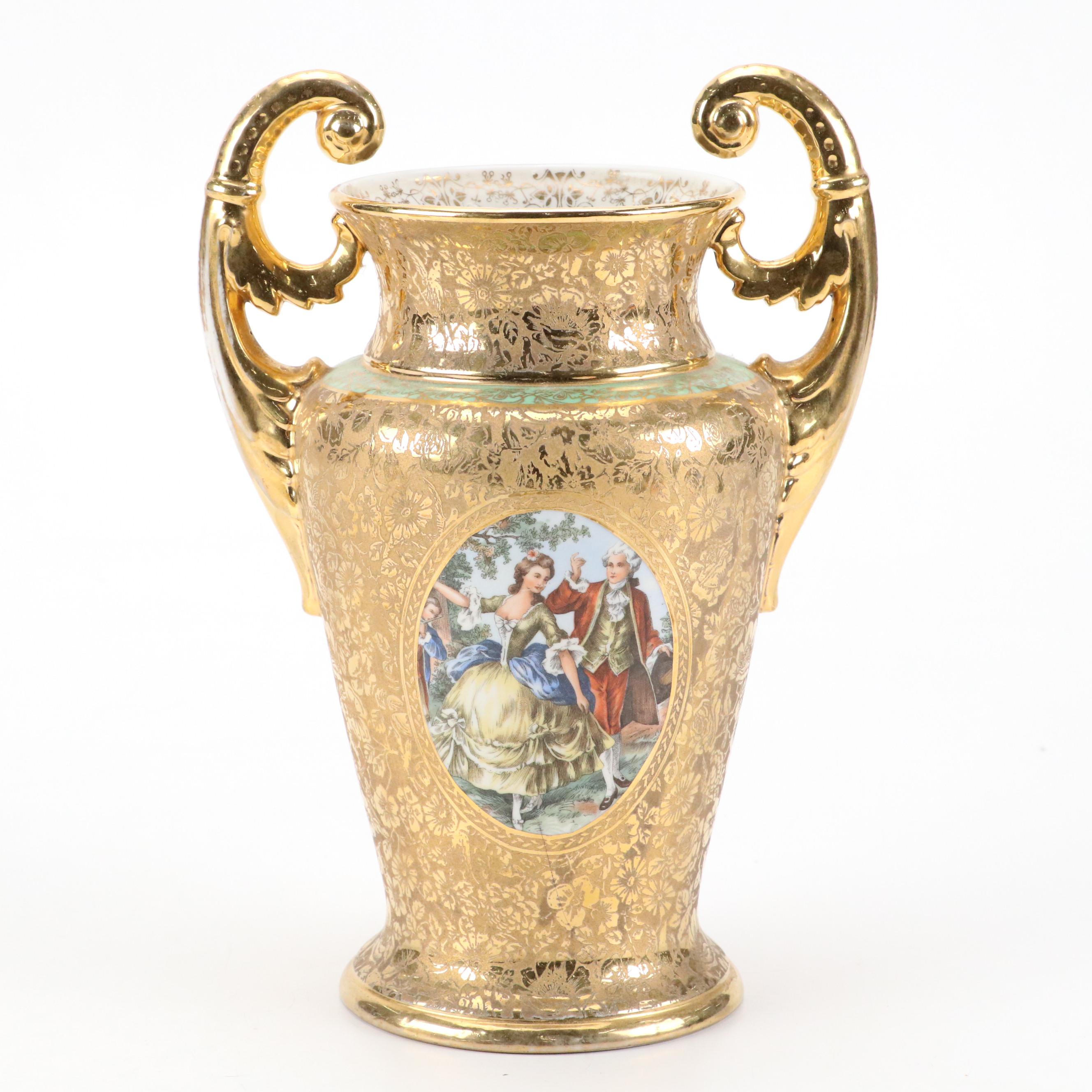 Le Mieux Porcelain Lidded Bowl and Vase with 24K Gold Decoration