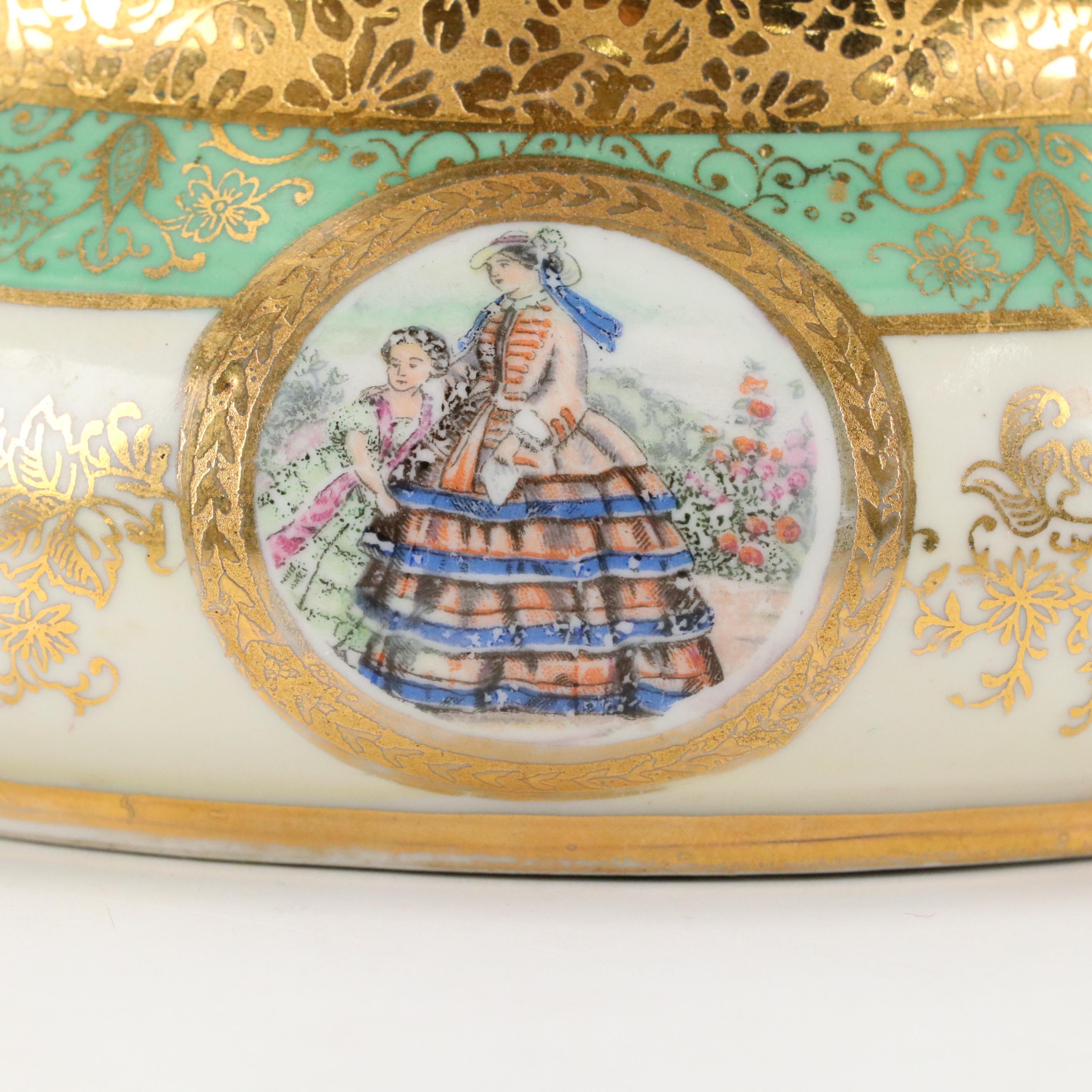 Le Mieux Porcelain Lidded Bowl and Vase with 24K Gold Decoration