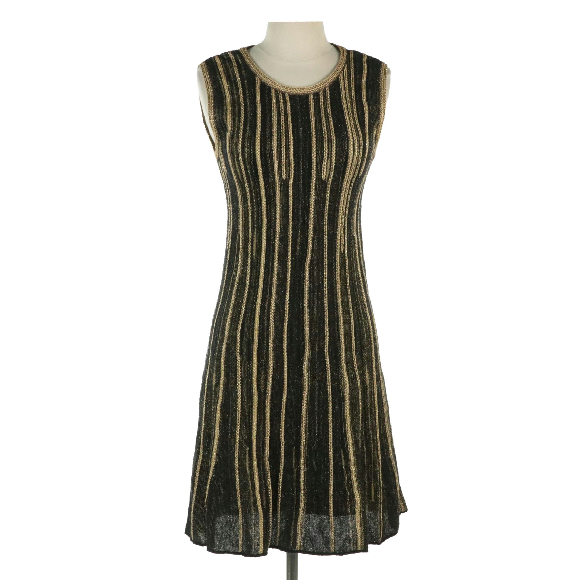 Missoni Gold Metallic and Black Textured Knit Sleeveless Dress