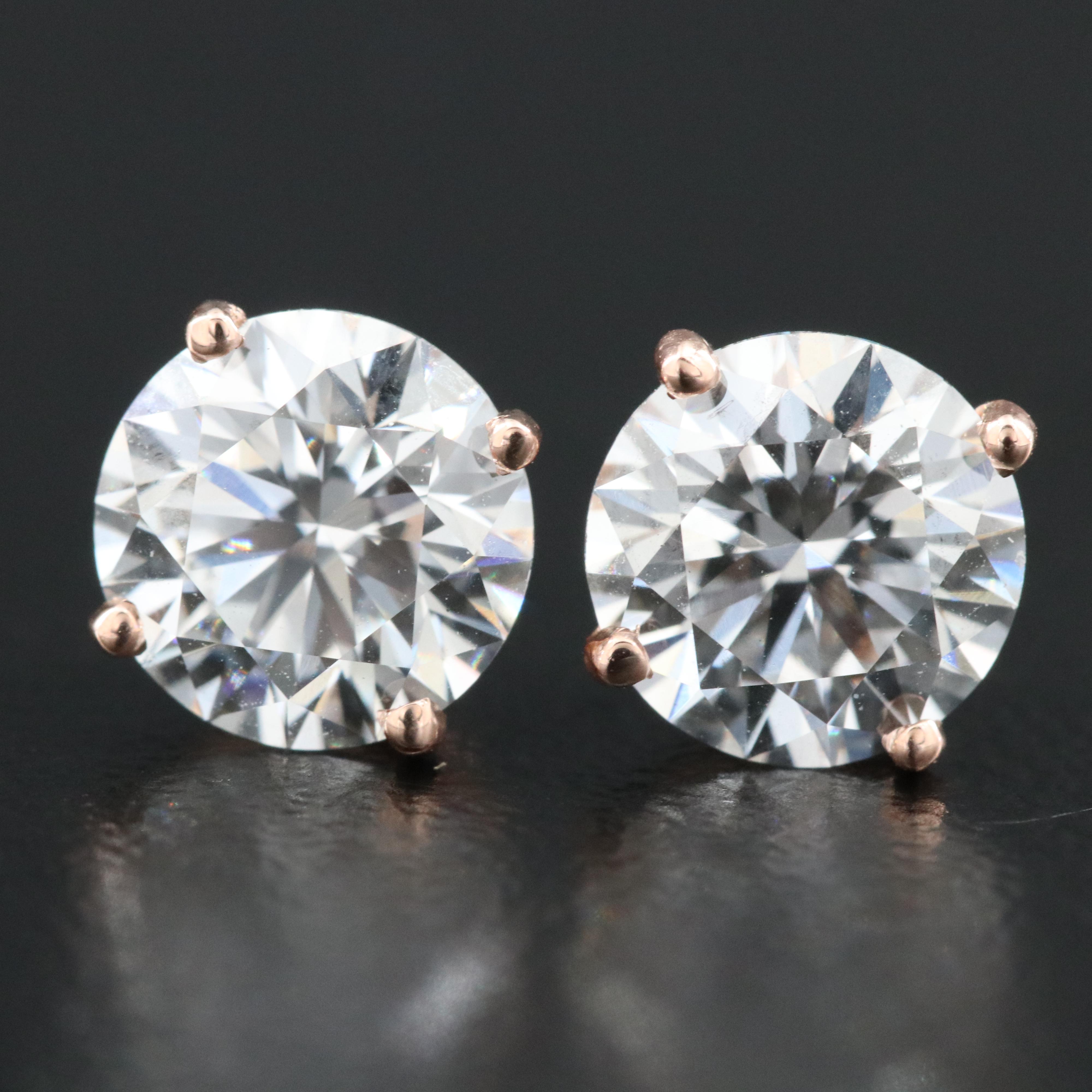 14K Rose Gold 2.34 CTW Lab Grown Diamond Solitaire Earrings with IGI Reports