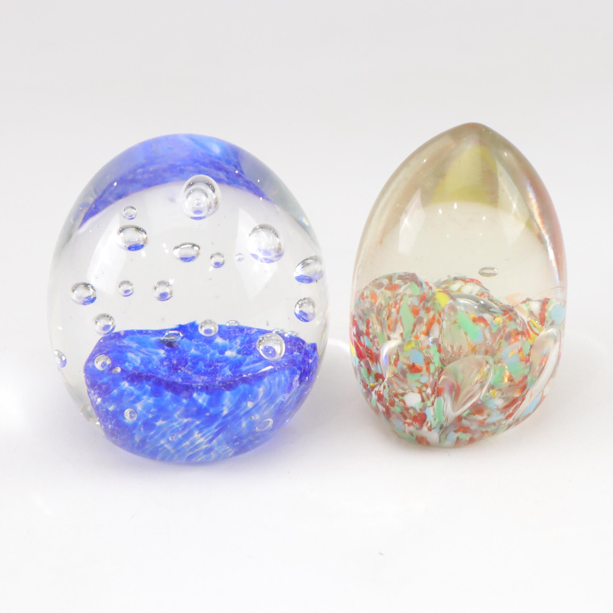 Art Glass Bud Vase and Three Paperweights