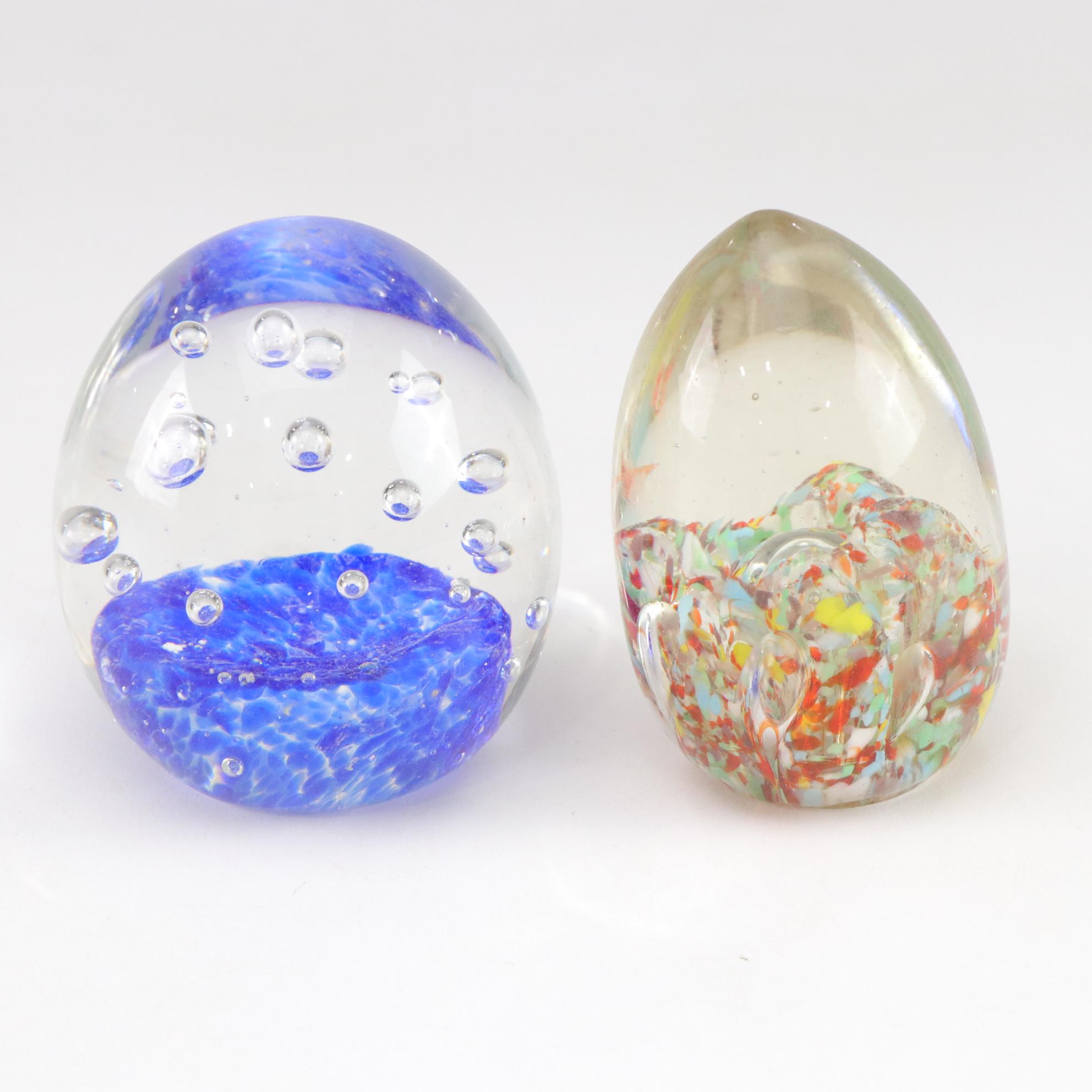 Art Glass Bud Vase and Three Paperweights