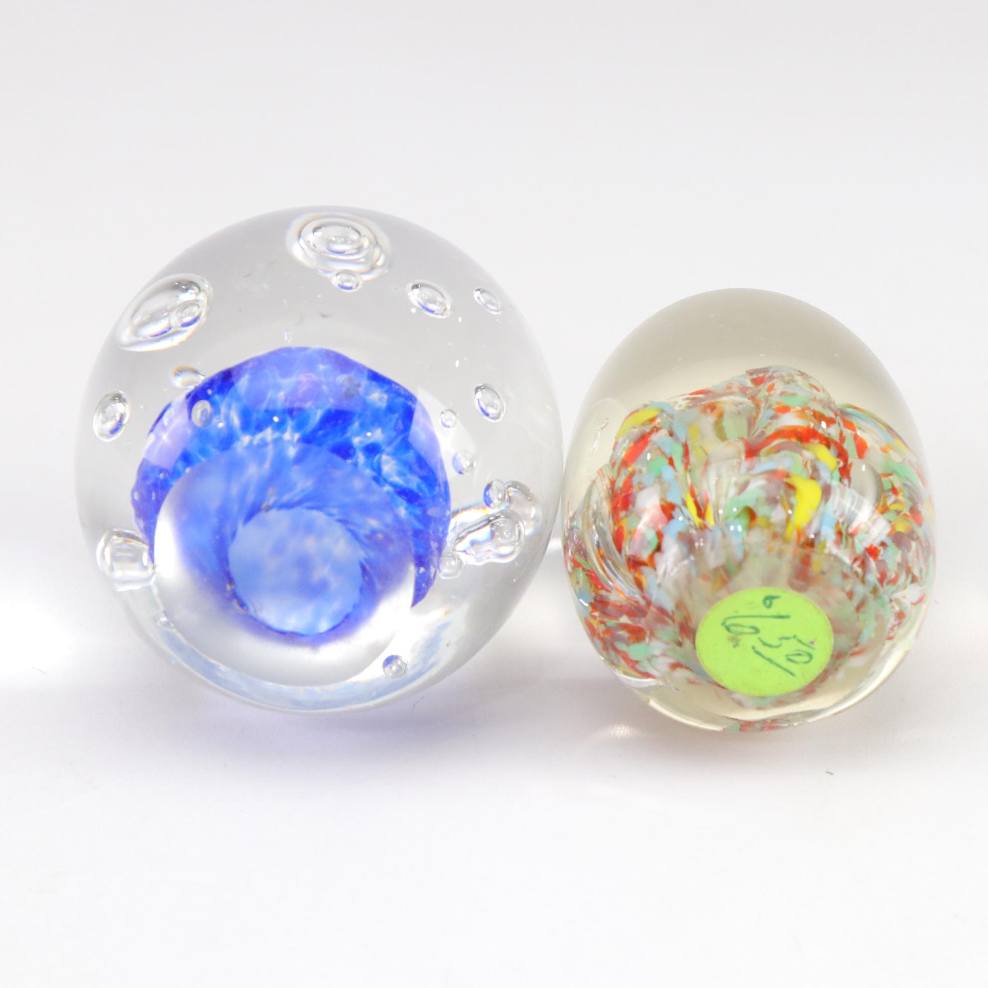 Art Glass Bud Vase and Three Paperweights