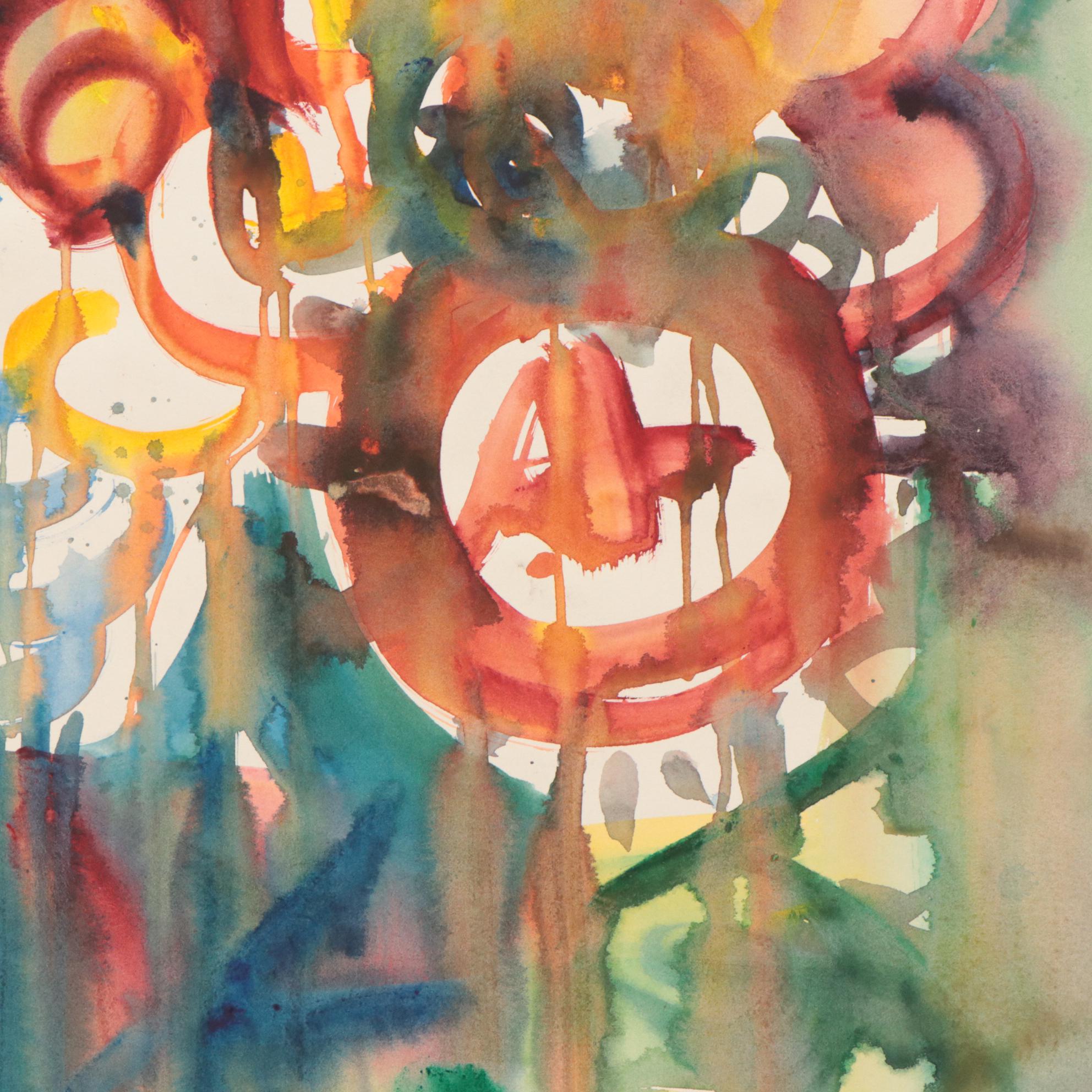 Jack Meanwell Modern Floral Watercolor Painting, 1980