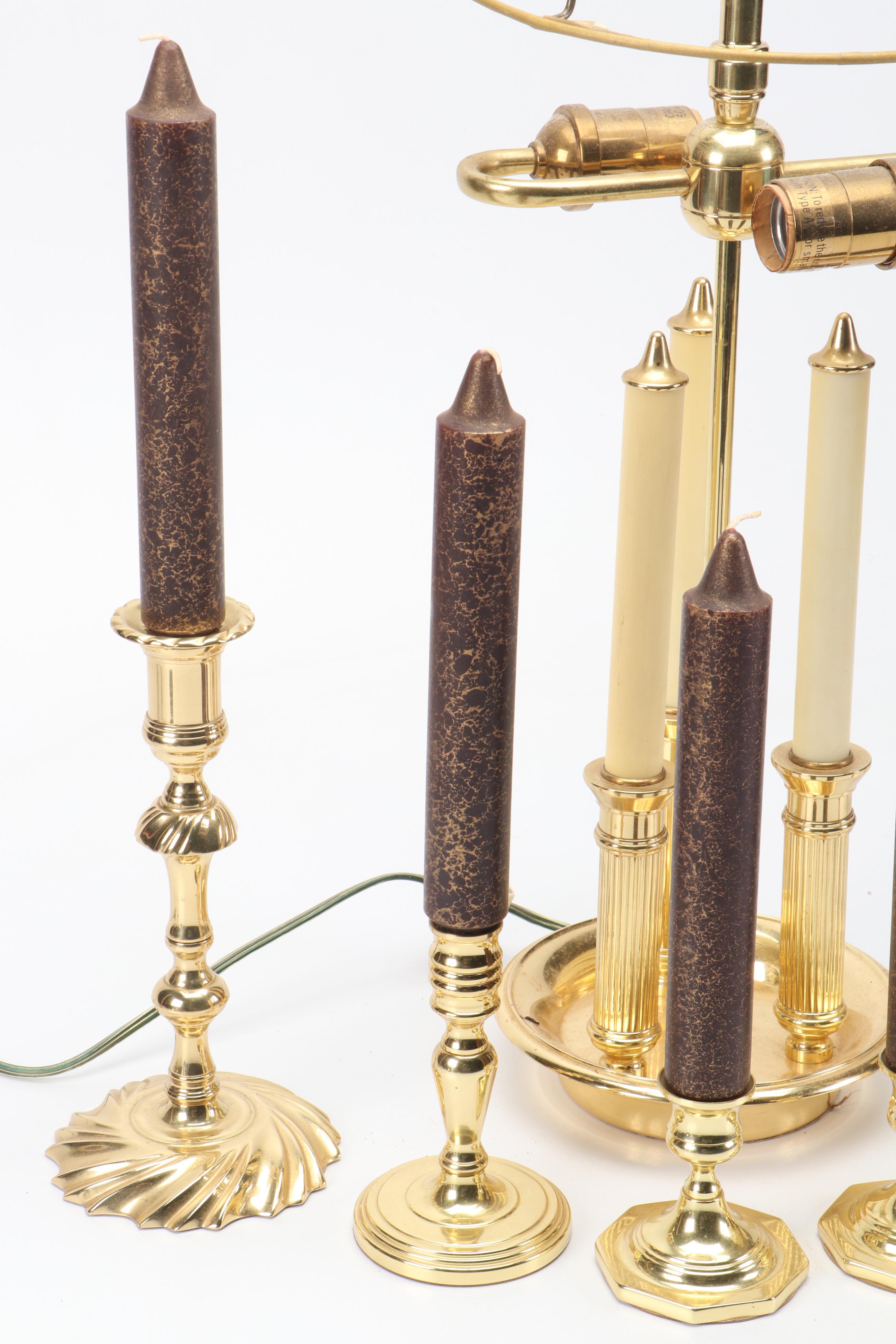 Baldwin Brass Bouillotte Lamp and Candlesticks