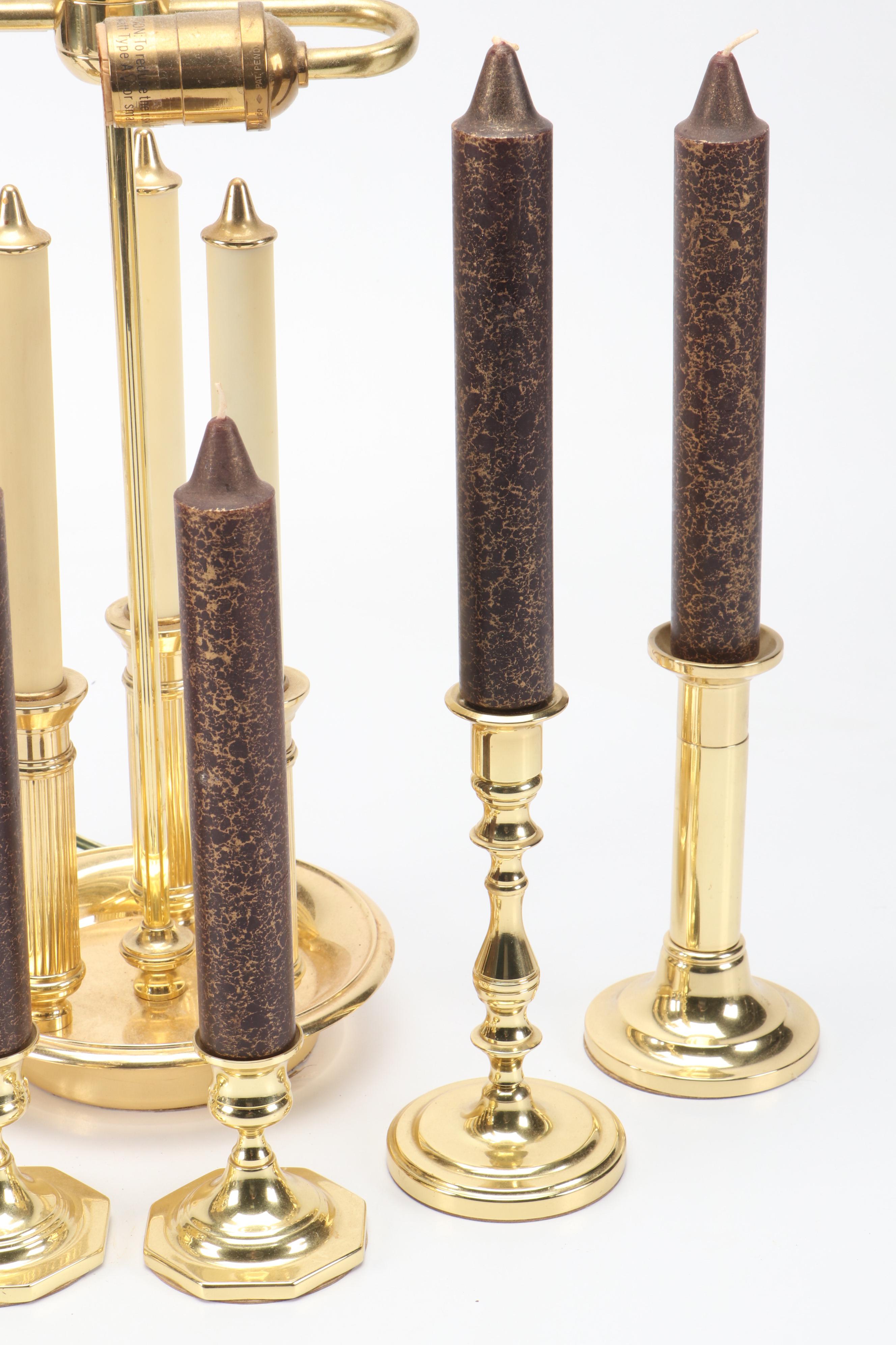 Baldwin Brass Bouillotte Lamp and Candlesticks