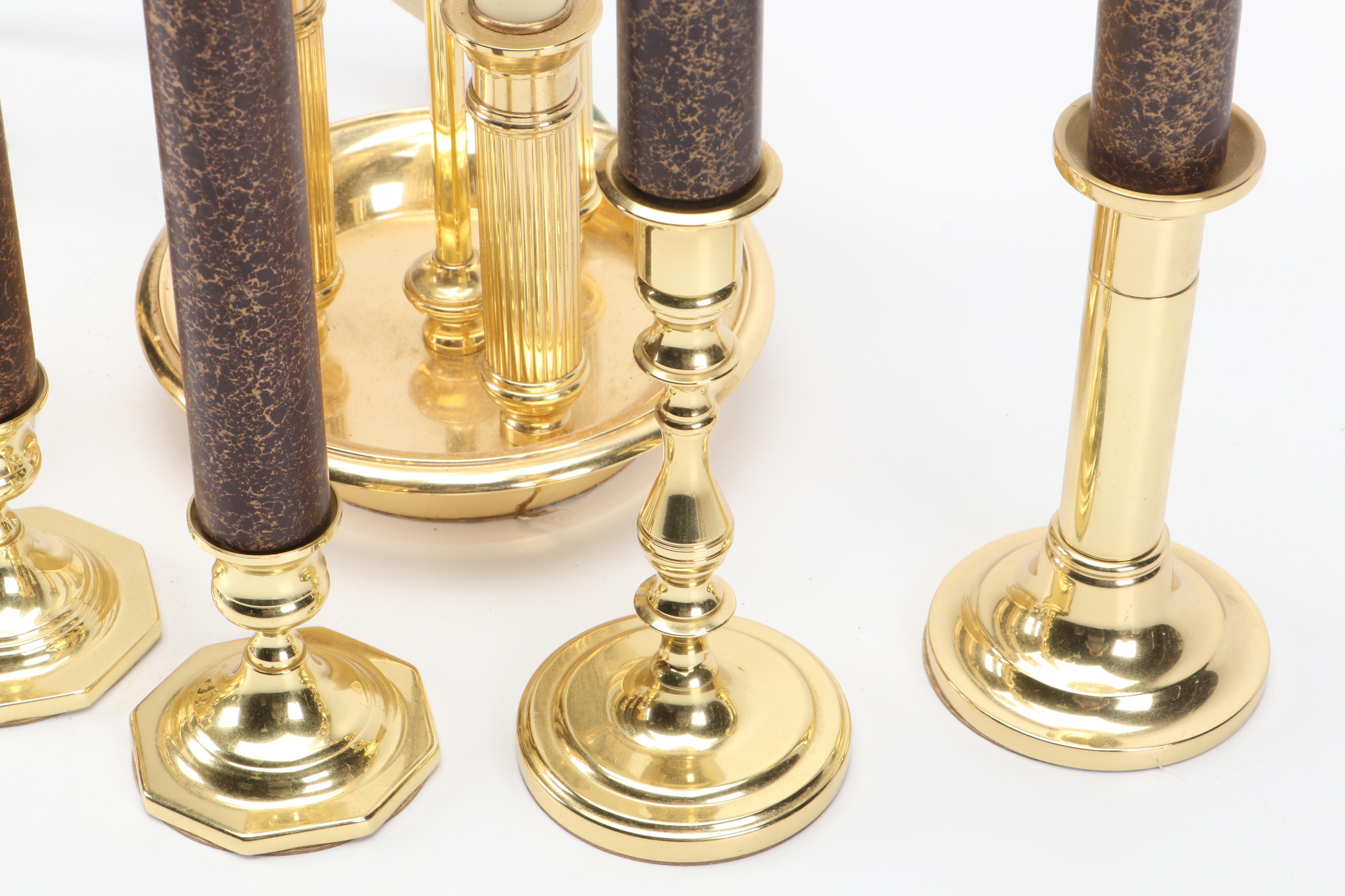 Baldwin Brass Bouillotte Lamp and Candlesticks