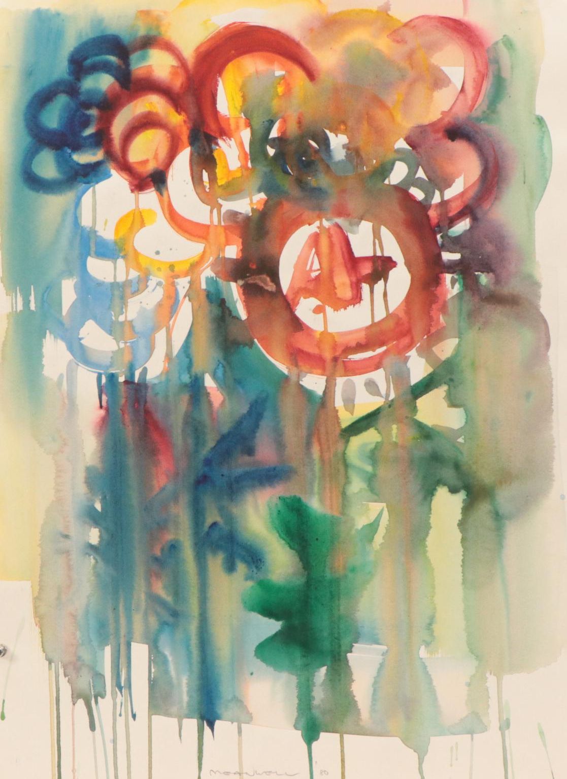 Jack Meanwell Modern Floral Watercolor Painting, 1980