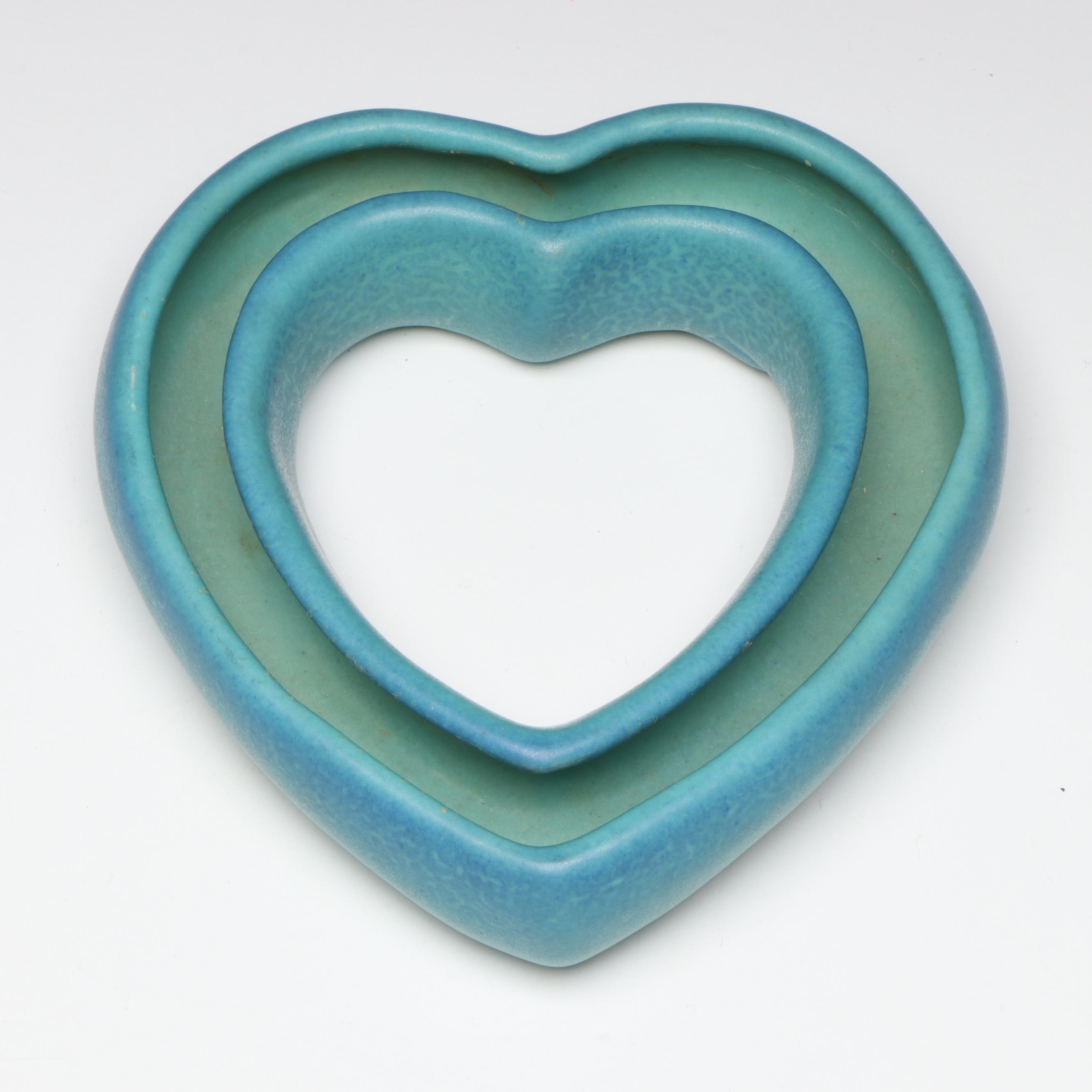 Van Briggle Pottery Heart Shaped Pansy Ring and Vase