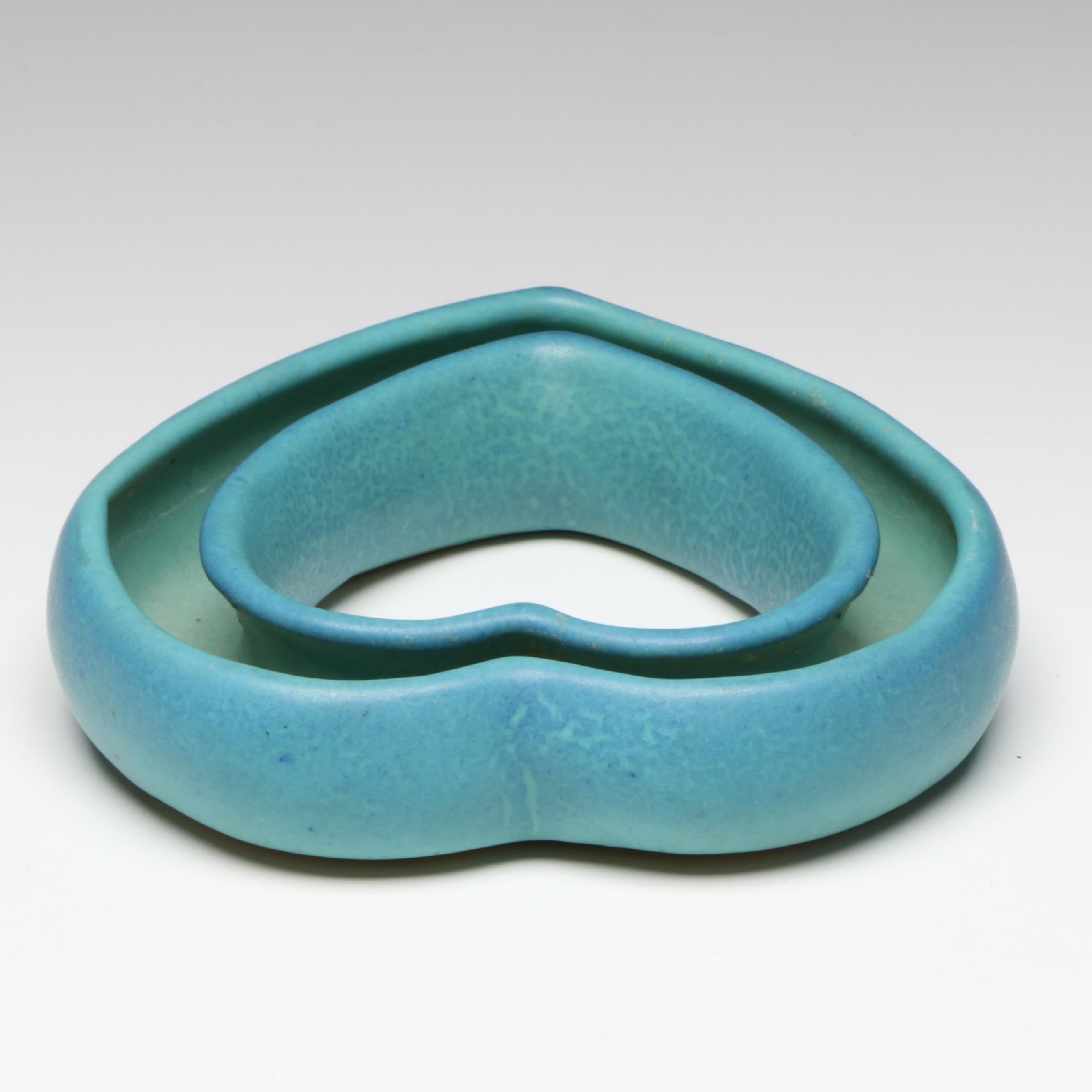 Van Briggle Pottery Heart Shaped Pansy Ring and Vase