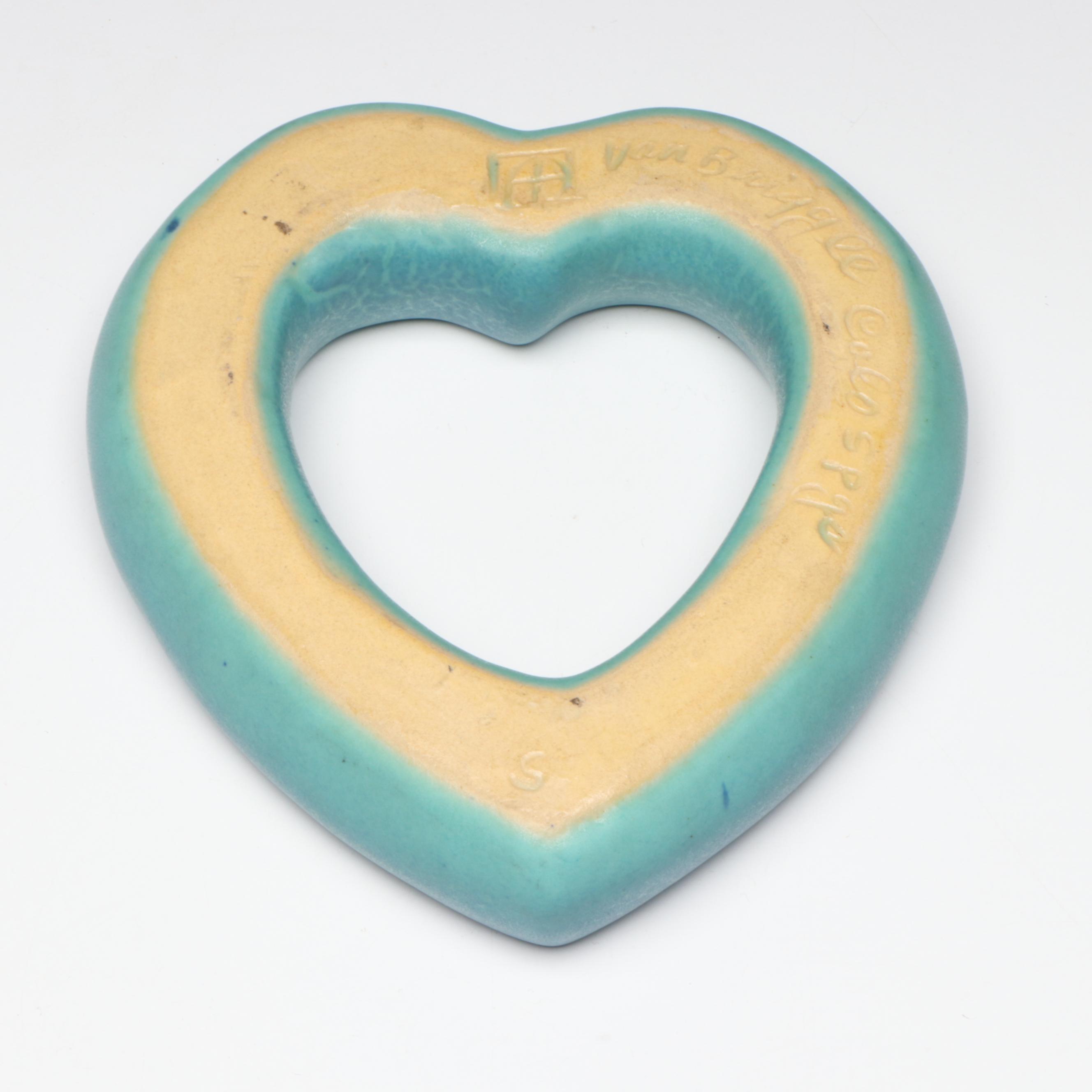 Van Briggle Pottery Heart Shaped Pansy Ring and Vase