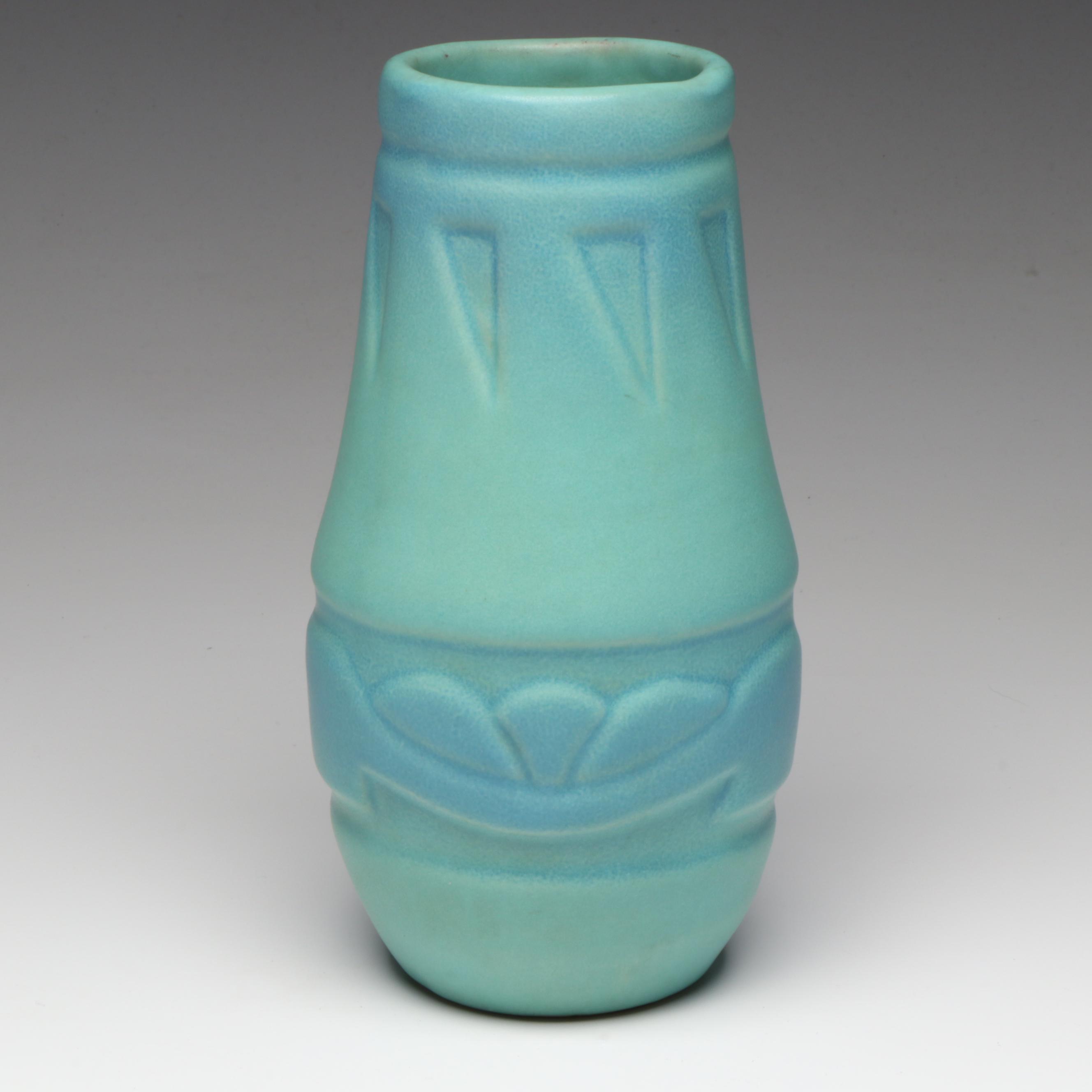 Van Briggle Pottery Heart Shaped Pansy Ring and Vase