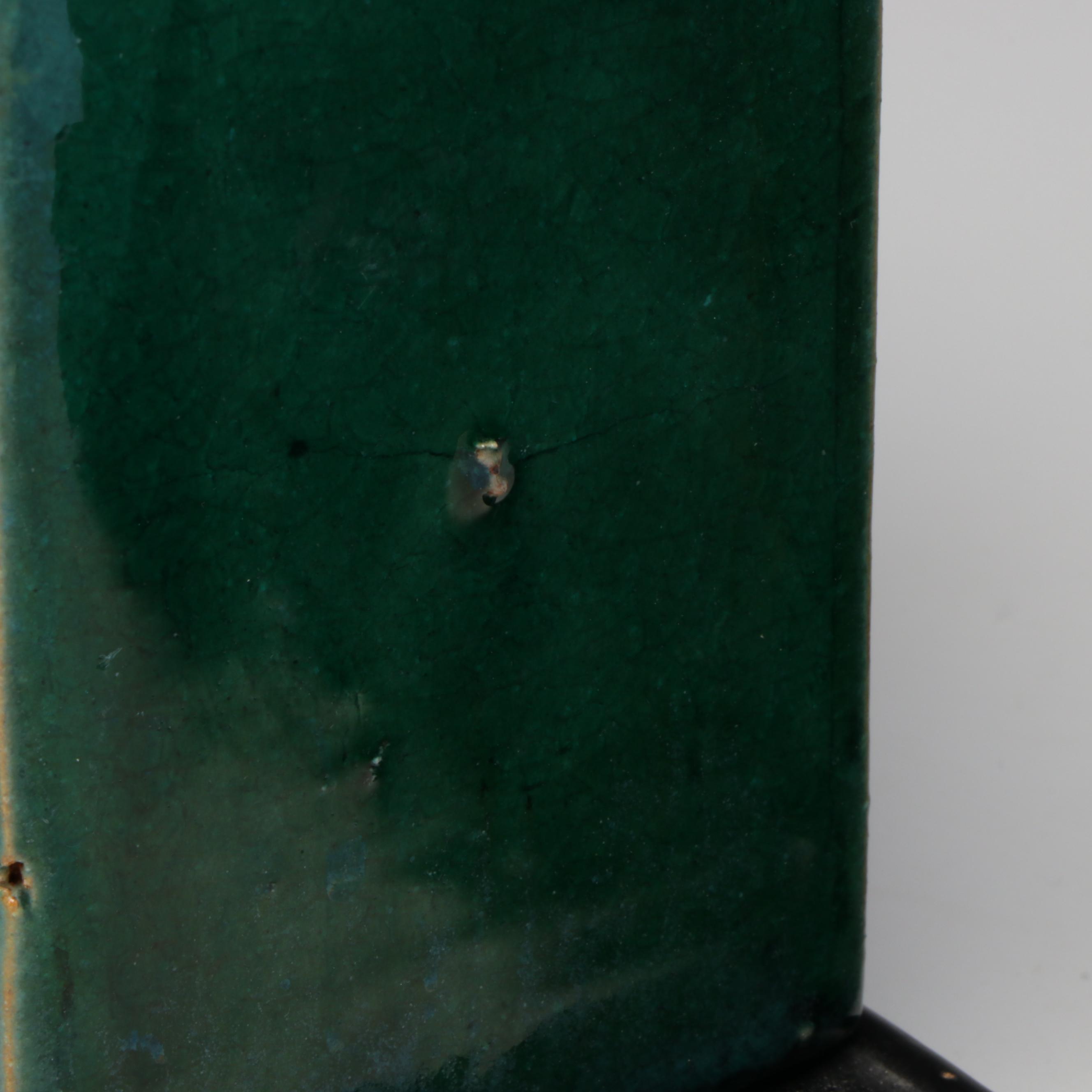 Pair of Chinese Ceramic Brick Vases with Pedestals, 20th Century