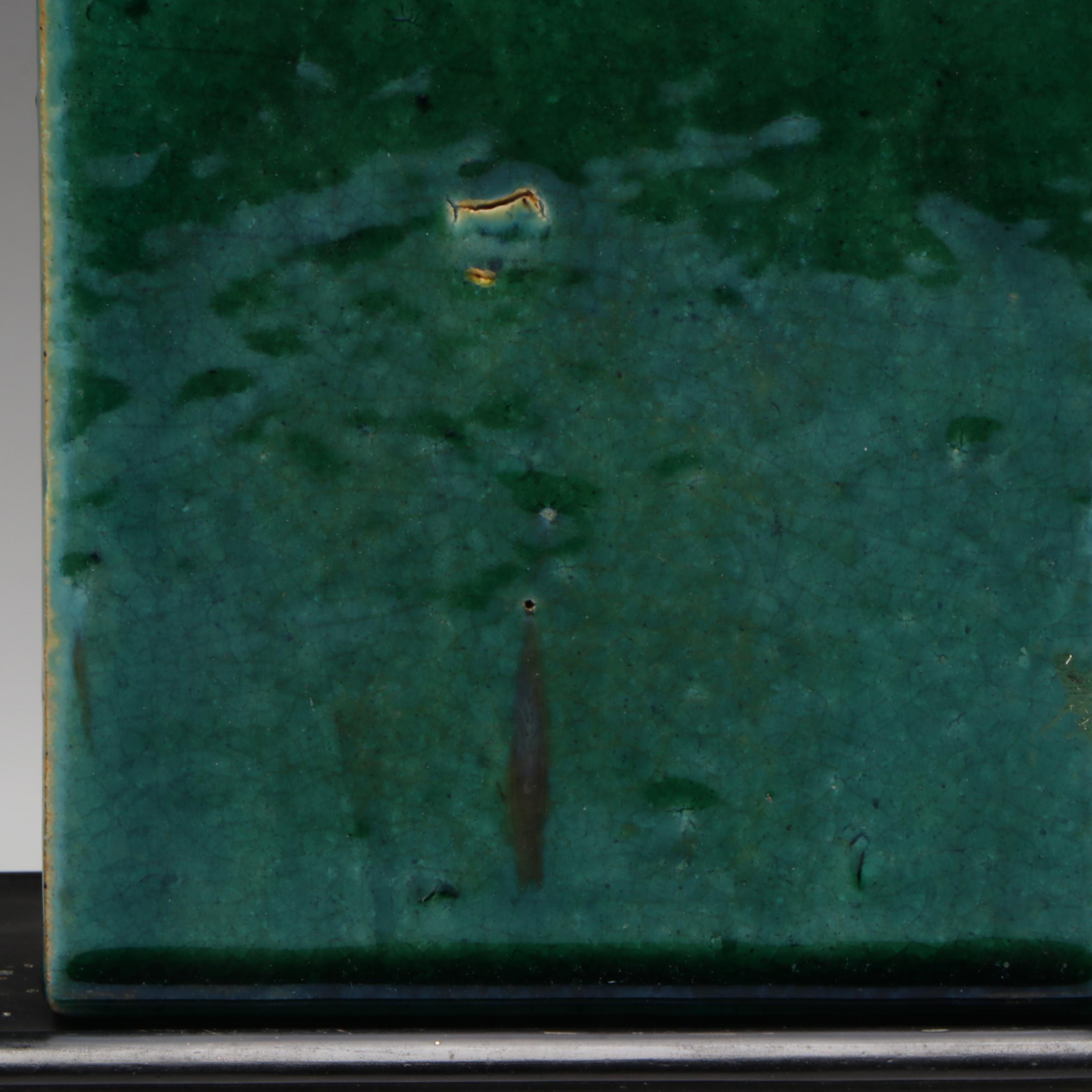 Pair of Chinese Ceramic Brick Vases with Pedestals, 20th Century