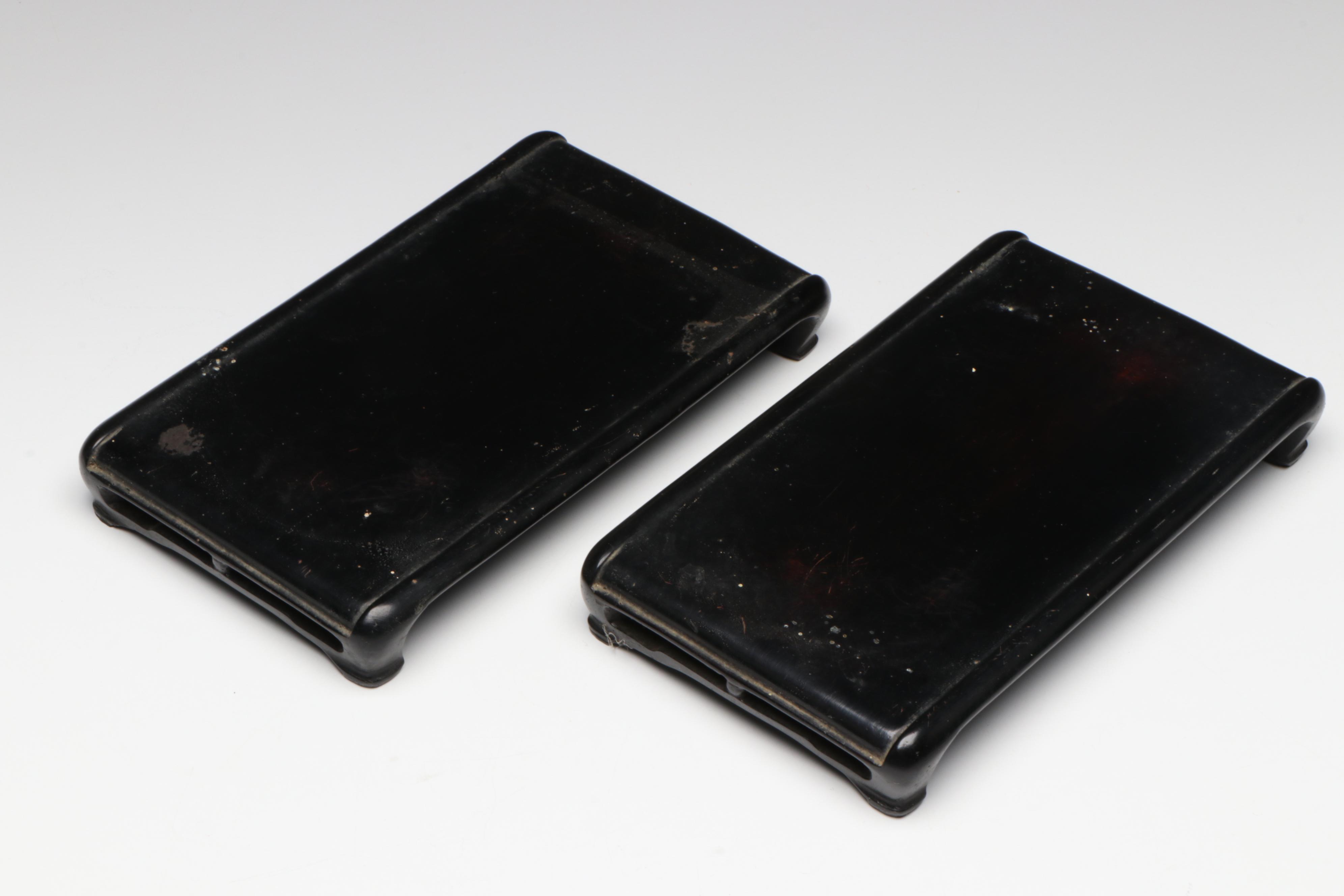 Pair of Chinese Ceramic Brick Vases with Pedestals, 20th Century