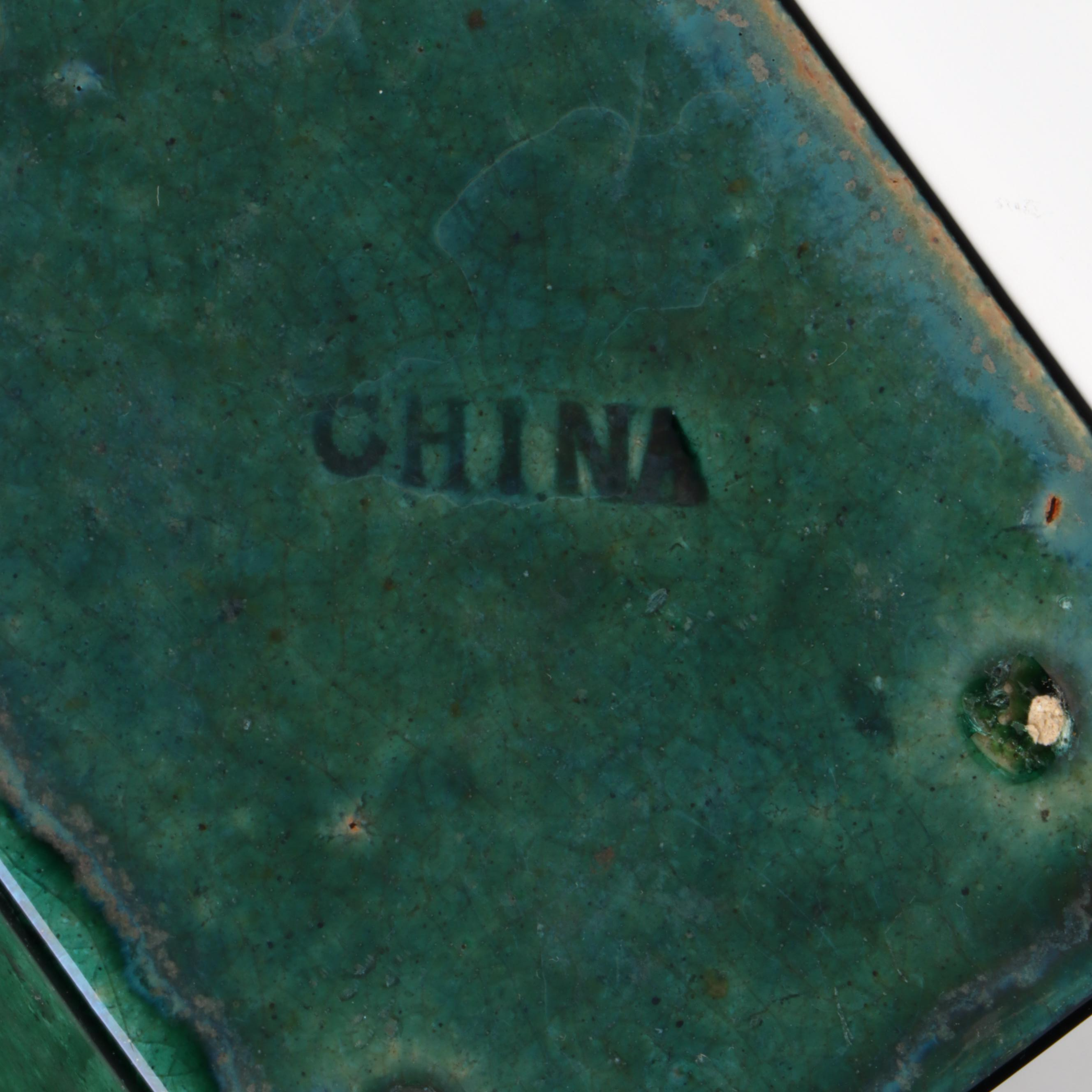 Pair of Chinese Ceramic Brick Vases with Pedestals, 20th Century