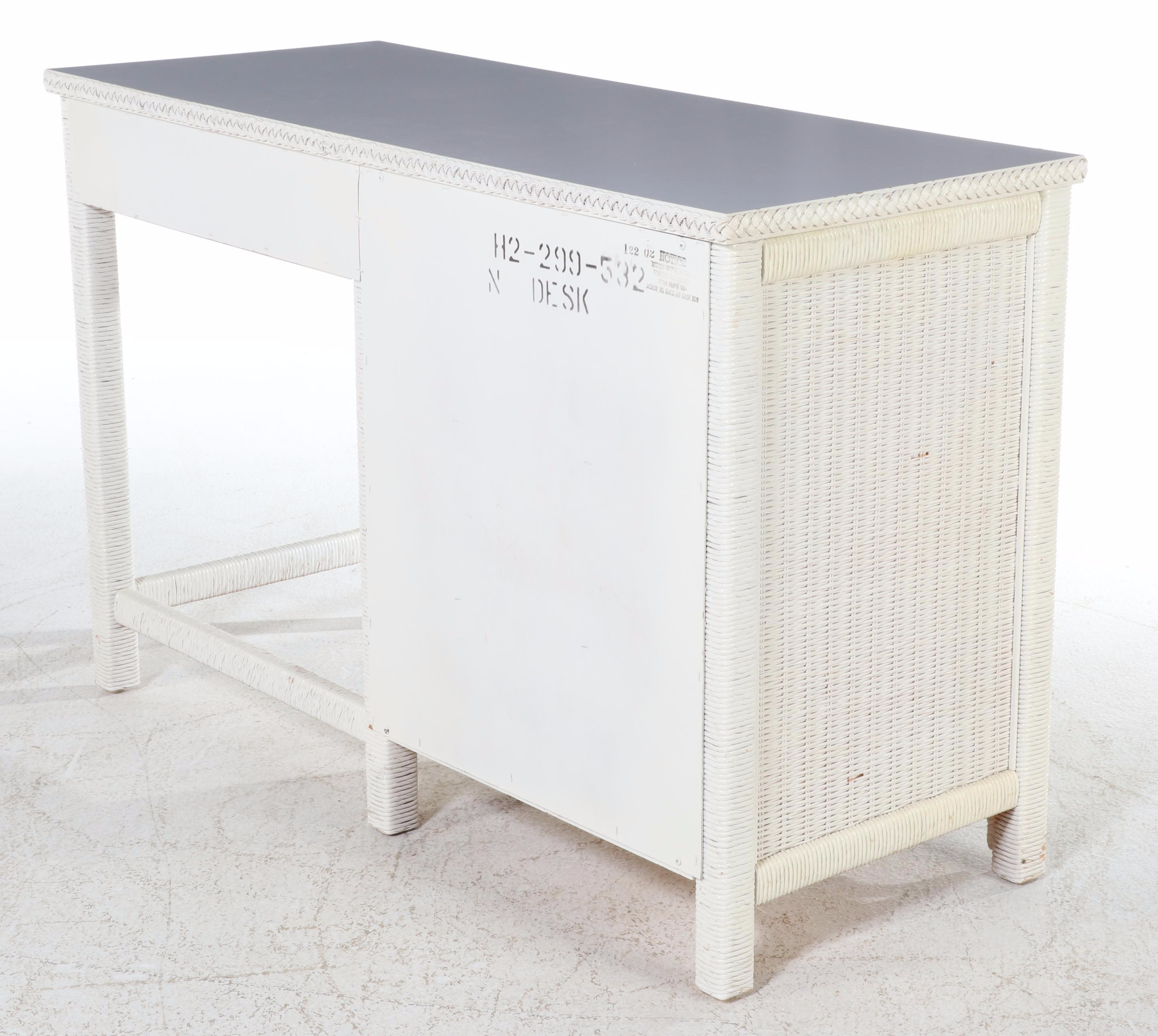 Henry Link White-Painted Wicker and Laminate Top Desk with Side Chair