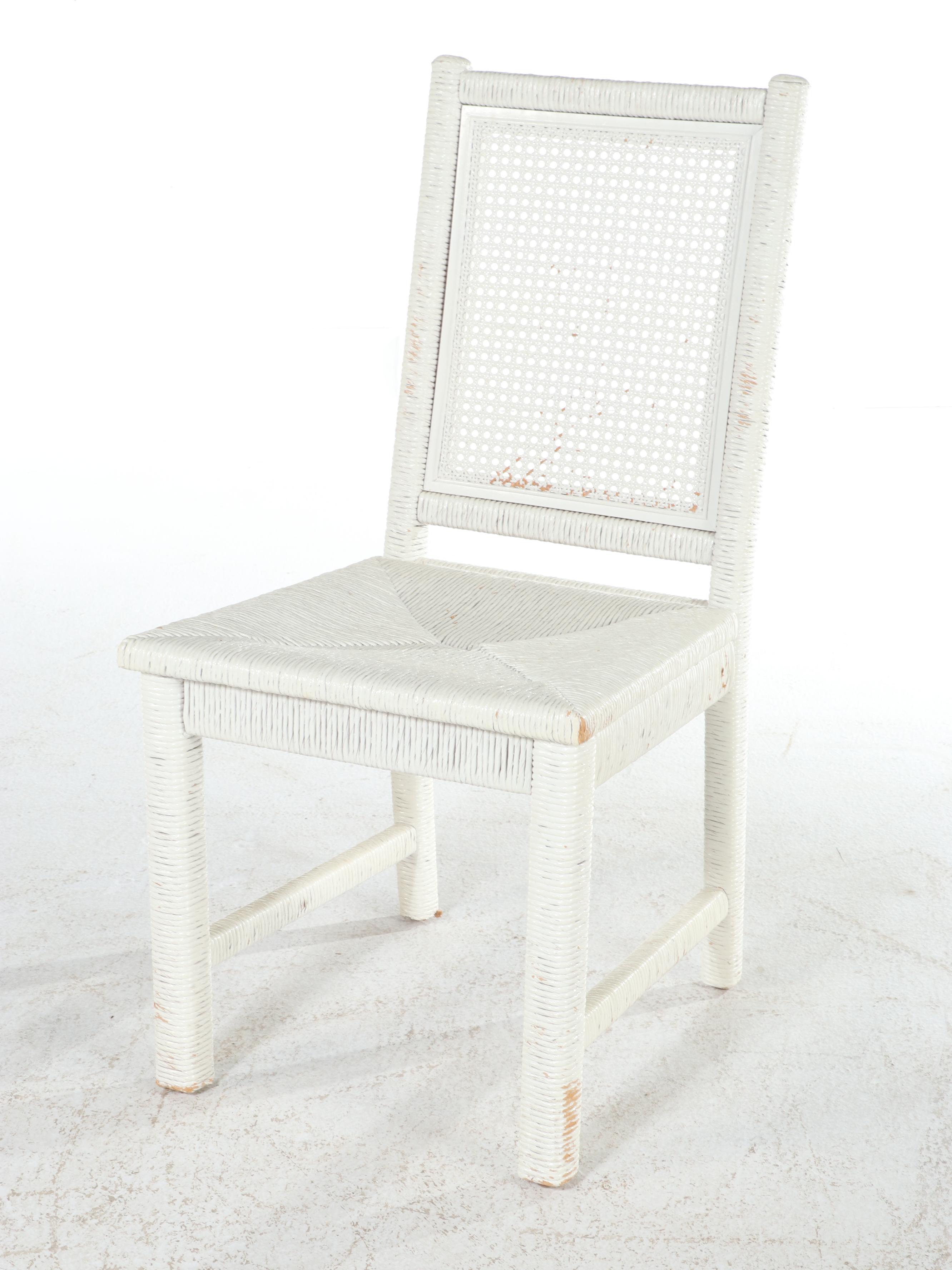 Henry Link White-Painted Wicker and Laminate Top Desk with Side Chair