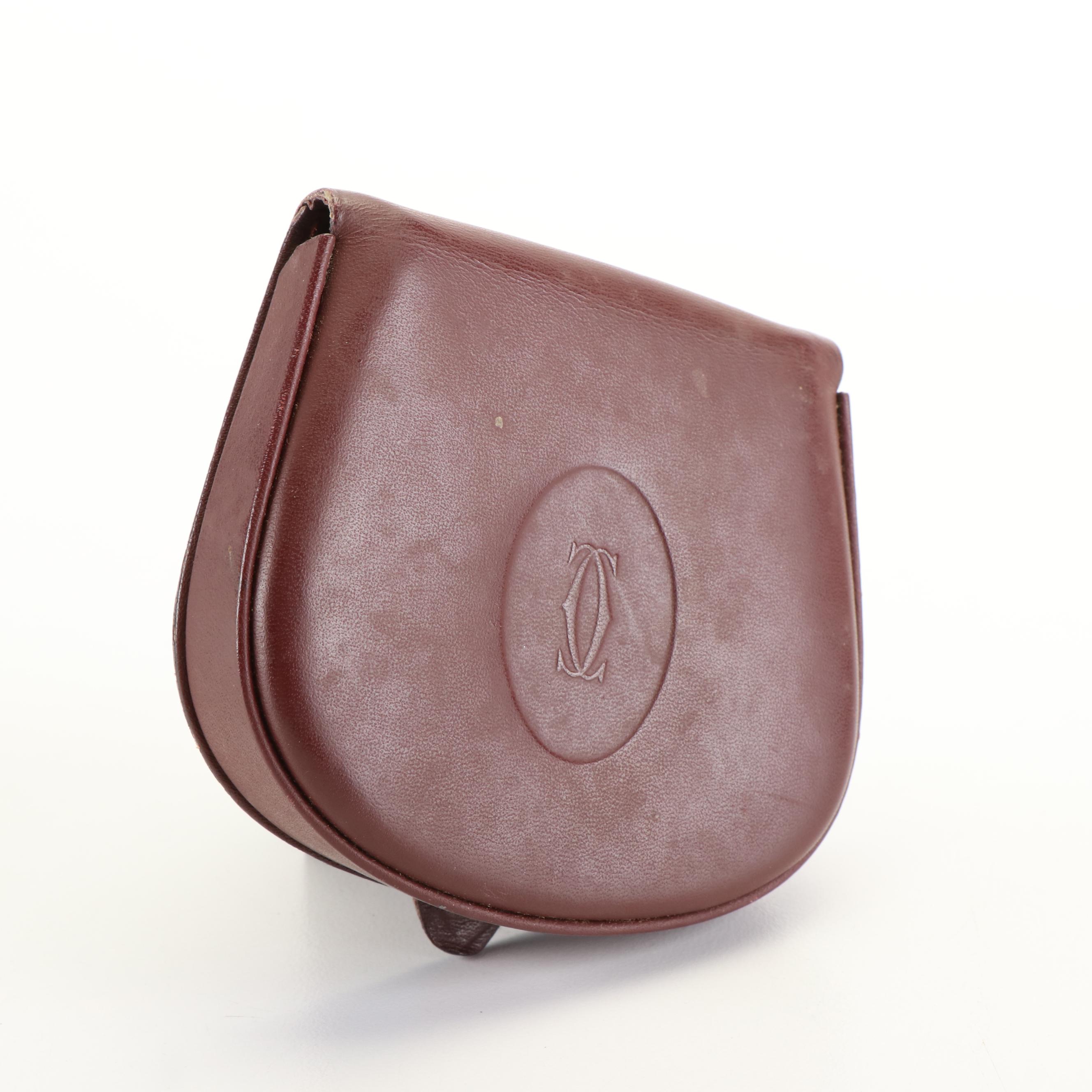 Cartier Saddle Bag Coin Purse in Burgundy Leather
