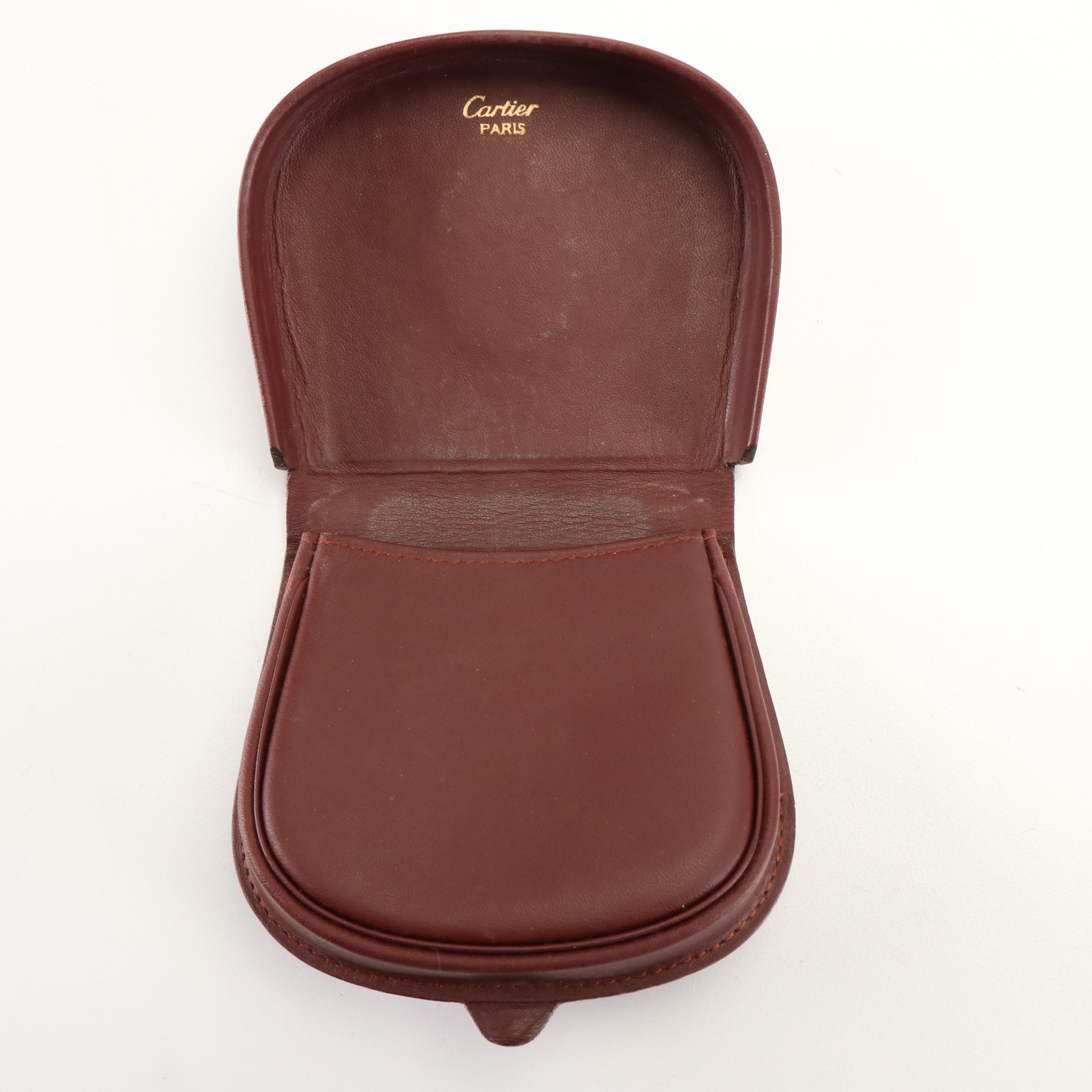 Cartier Saddle Bag Coin Purse in Burgundy Leather