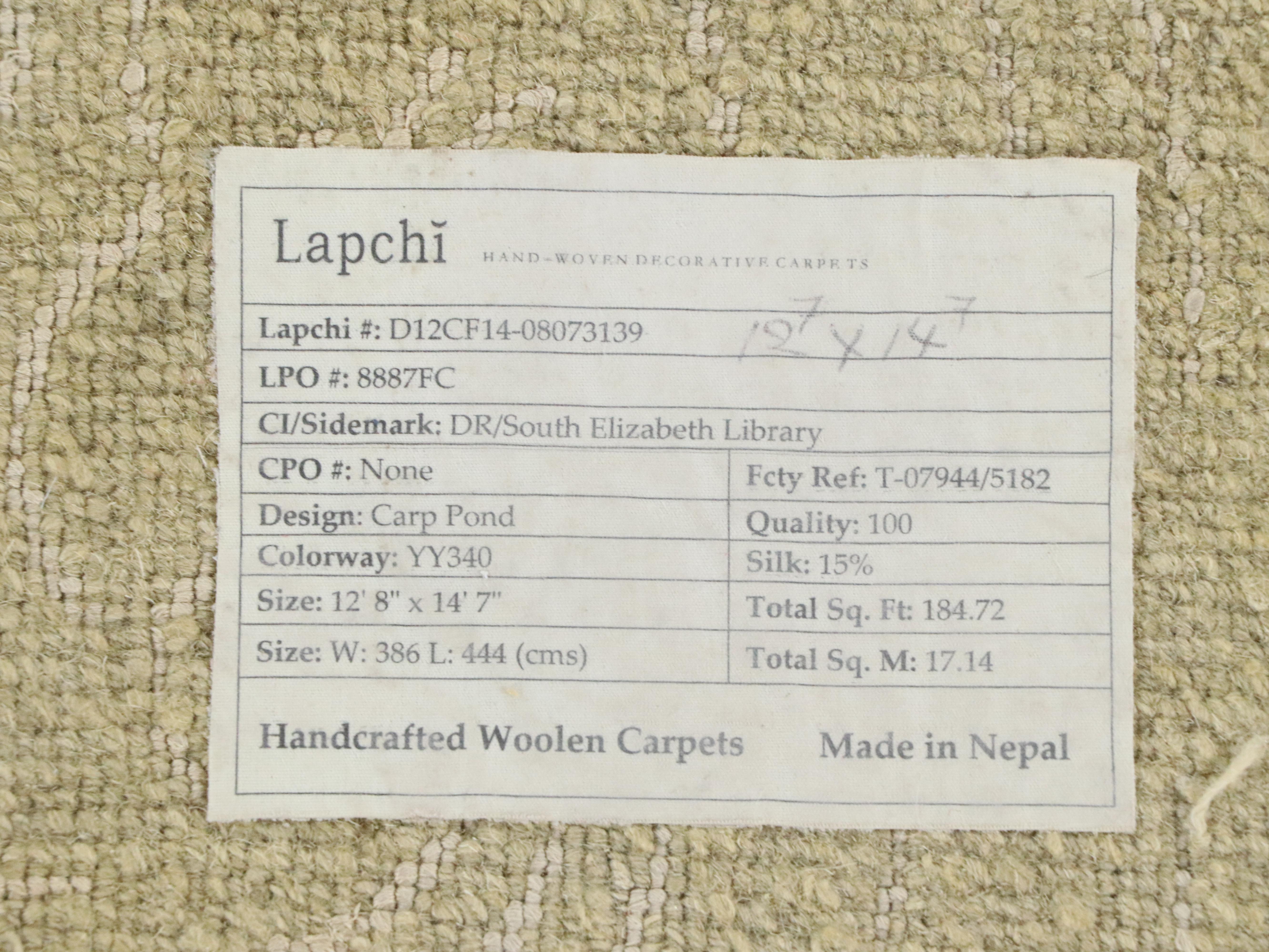 12'7 x 14'4 Hand-Knotted Lapchi "Carp Pond" Room Sized Rug