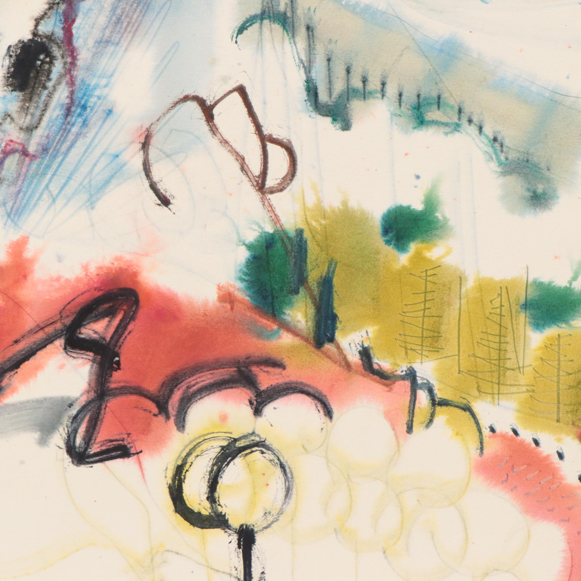 Jack Meanwell Modern Abstract Watercolor Painting, 1983