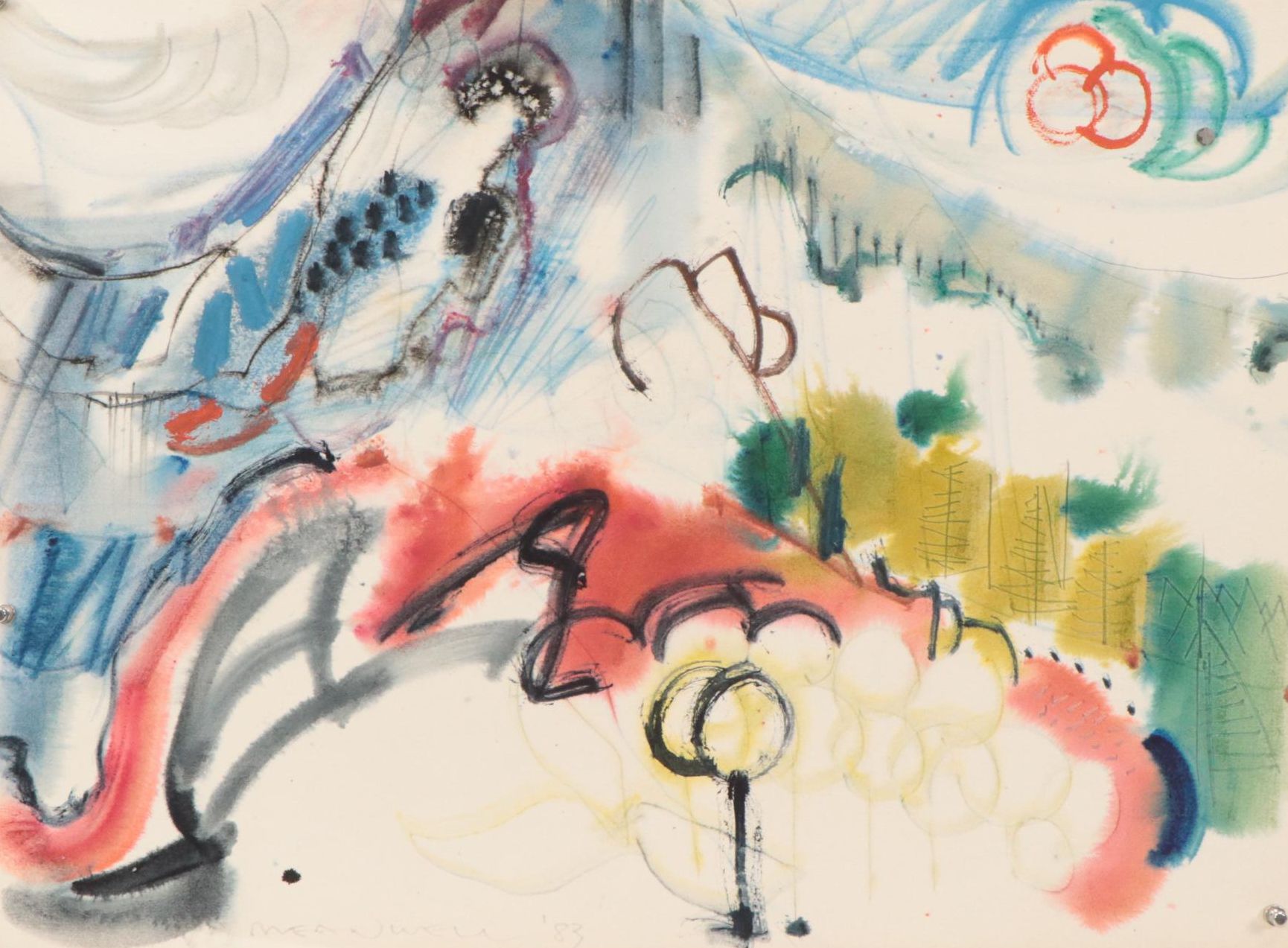 Jack Meanwell Modern Abstract Watercolor Painting, 1983