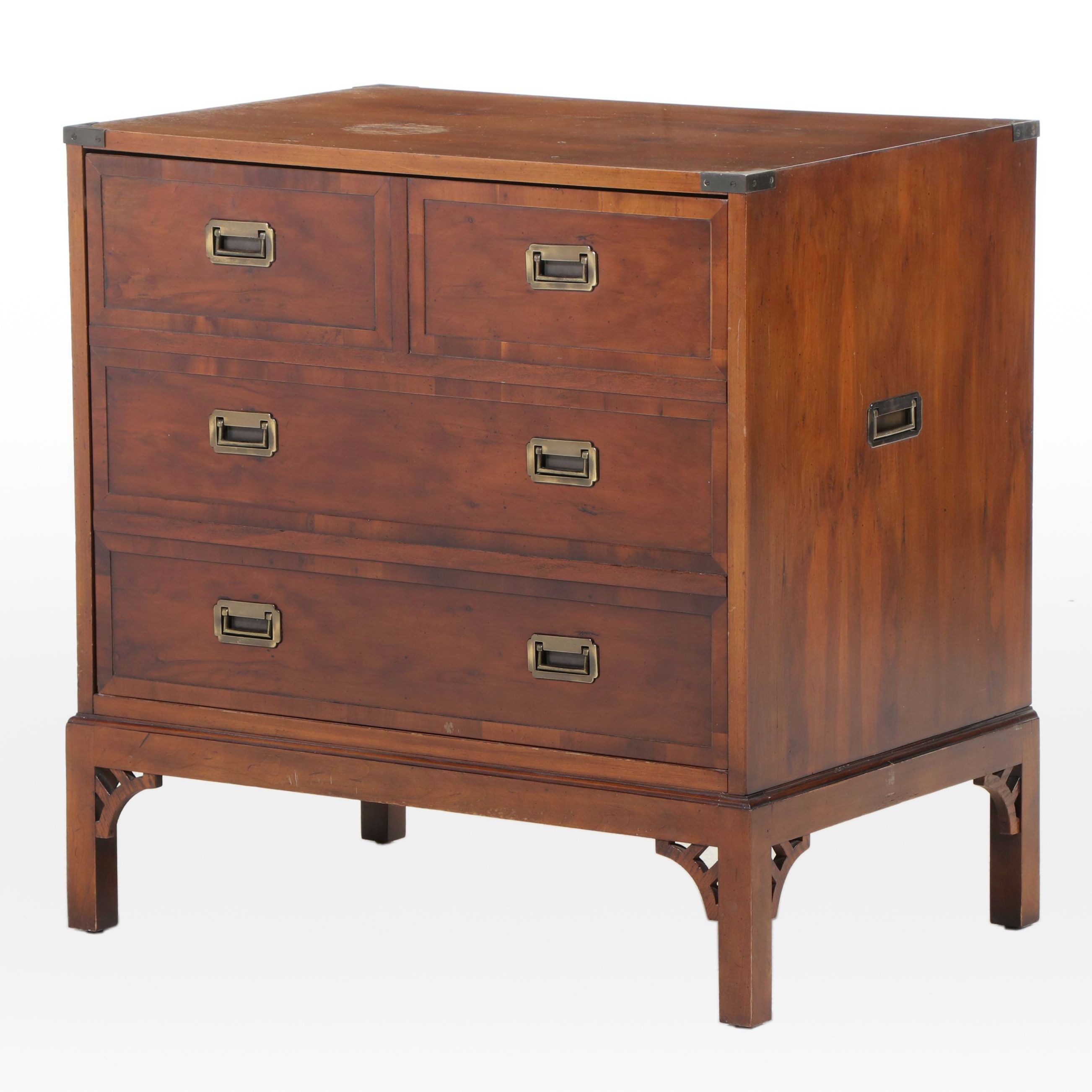 George III Style Brass-Mounted Yew Wood TV Cabinet